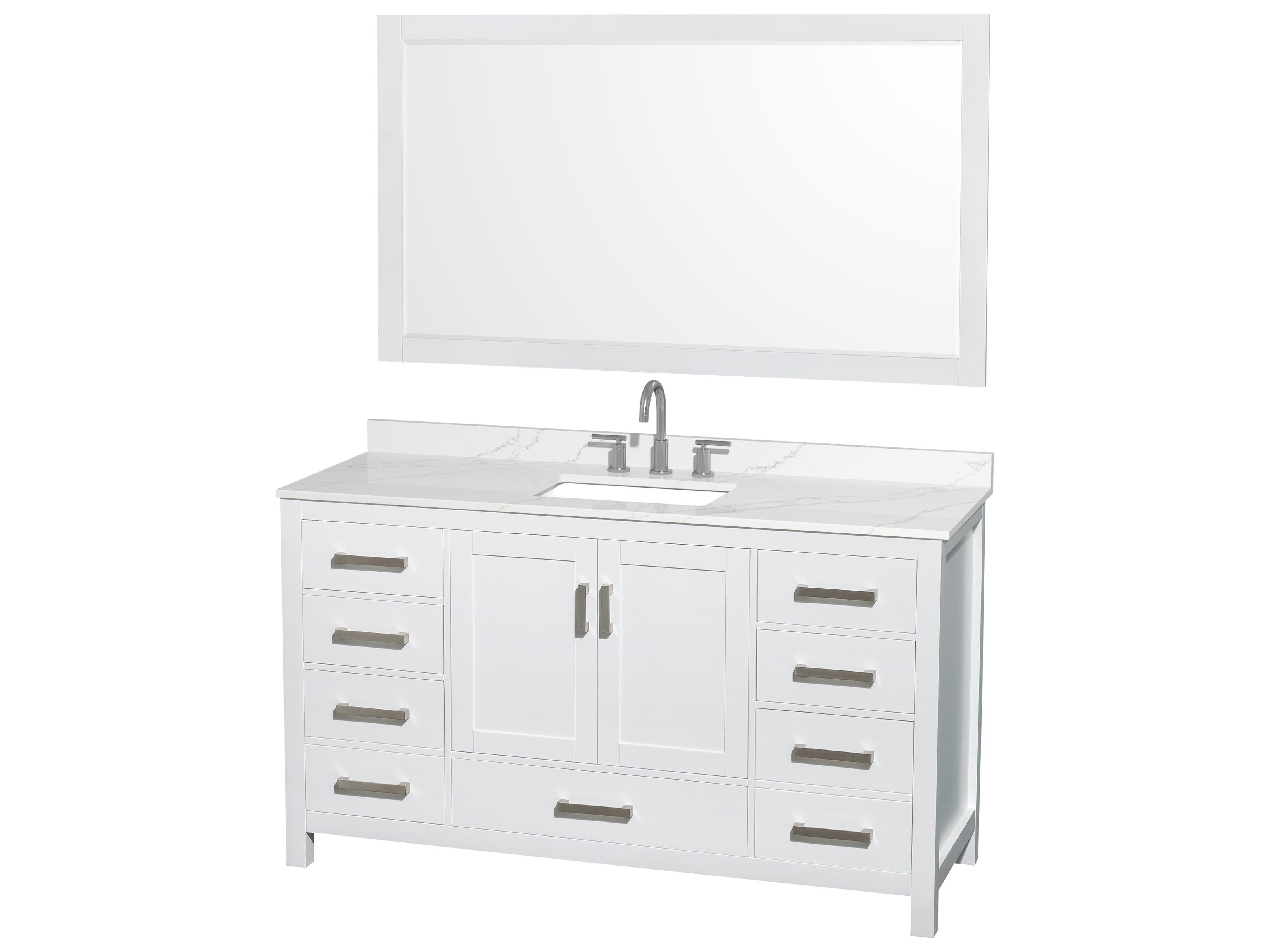 Wyndham Collection Sheffield 60" White Vanity with 58" Mirror