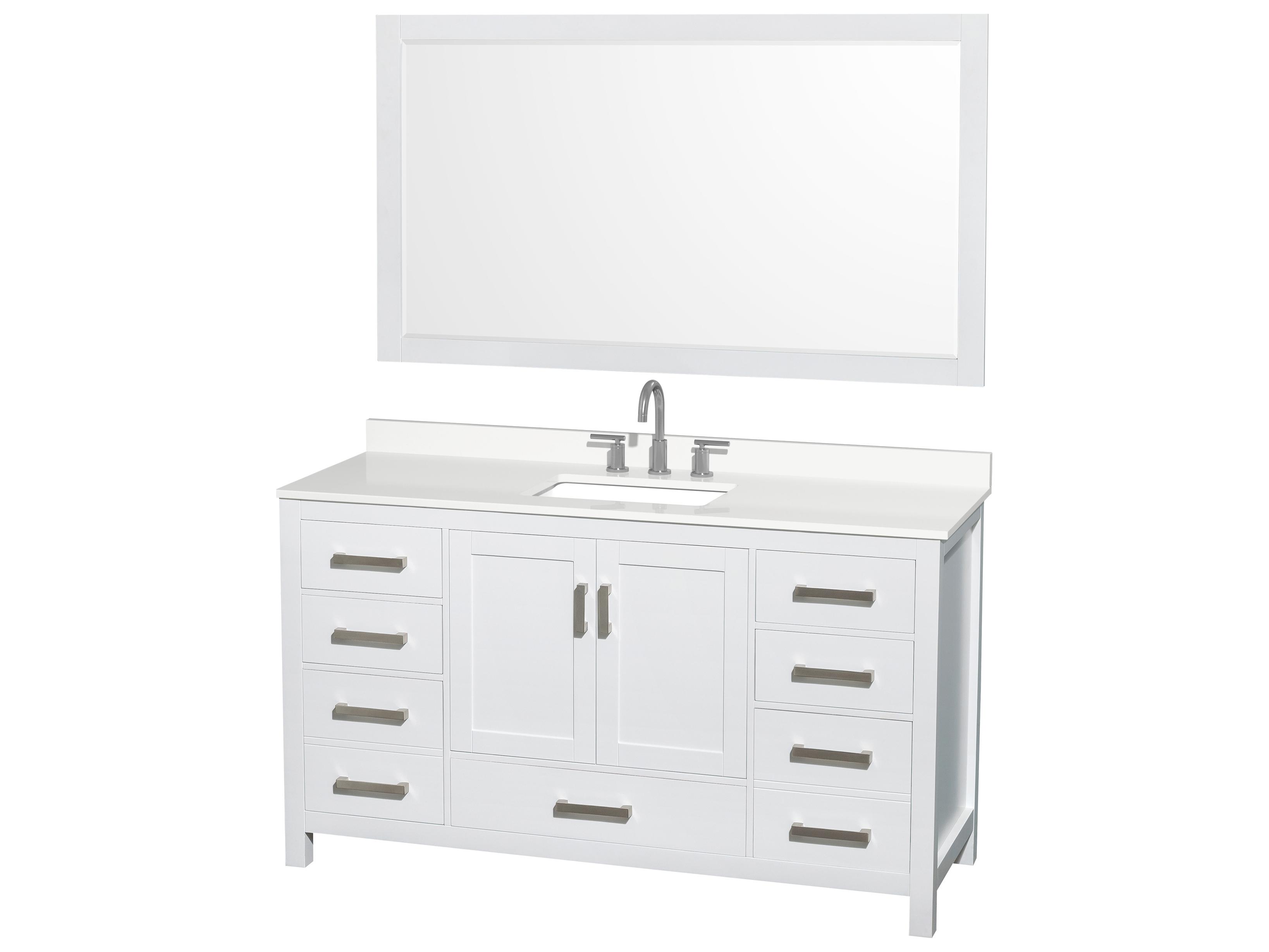 Wyndham Collection Sheffield 60" White Vanity with 58" Mirror