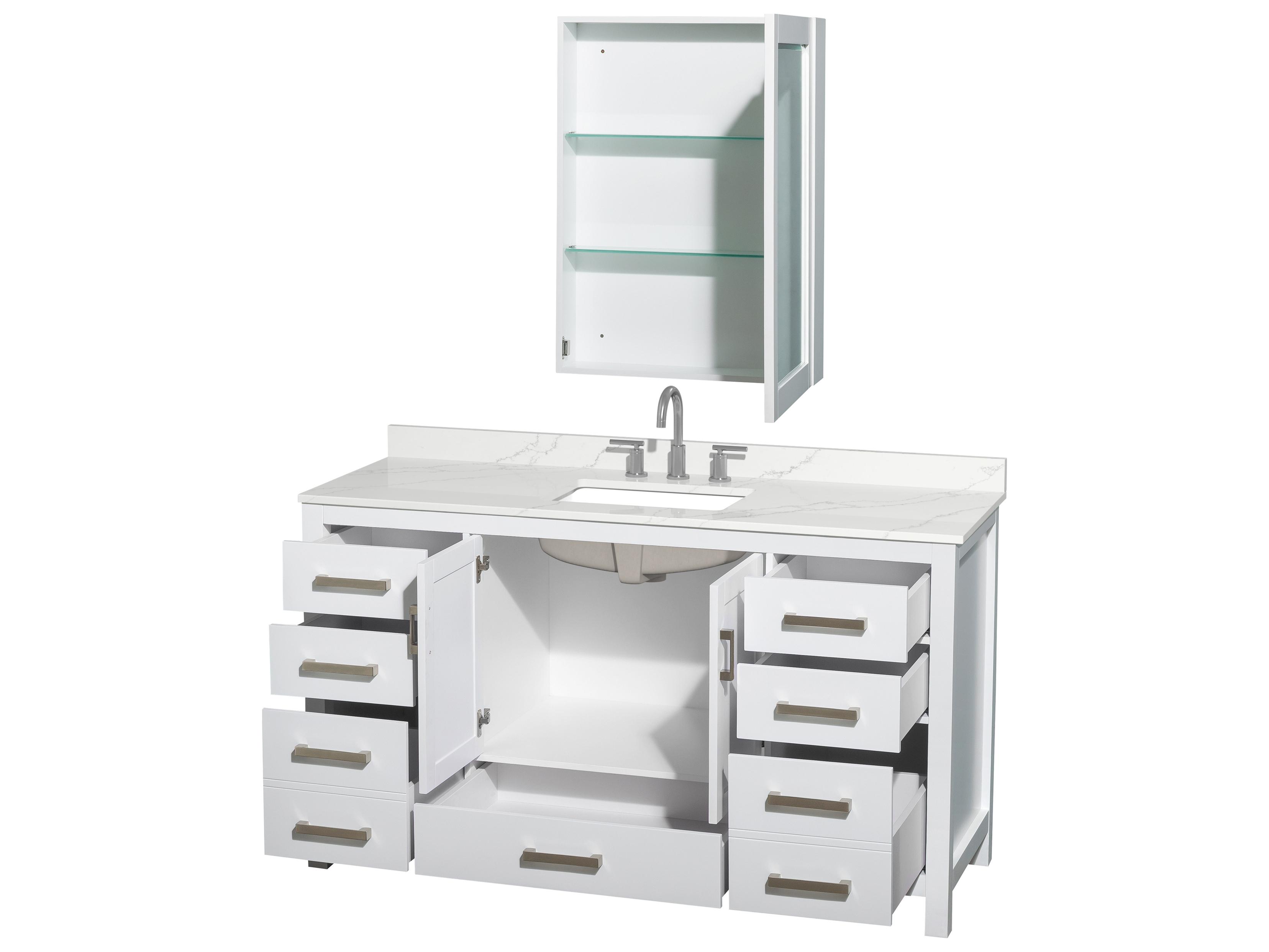 Wyndham Collection Sheffield 60" White Vanity with Medicine Cabinet