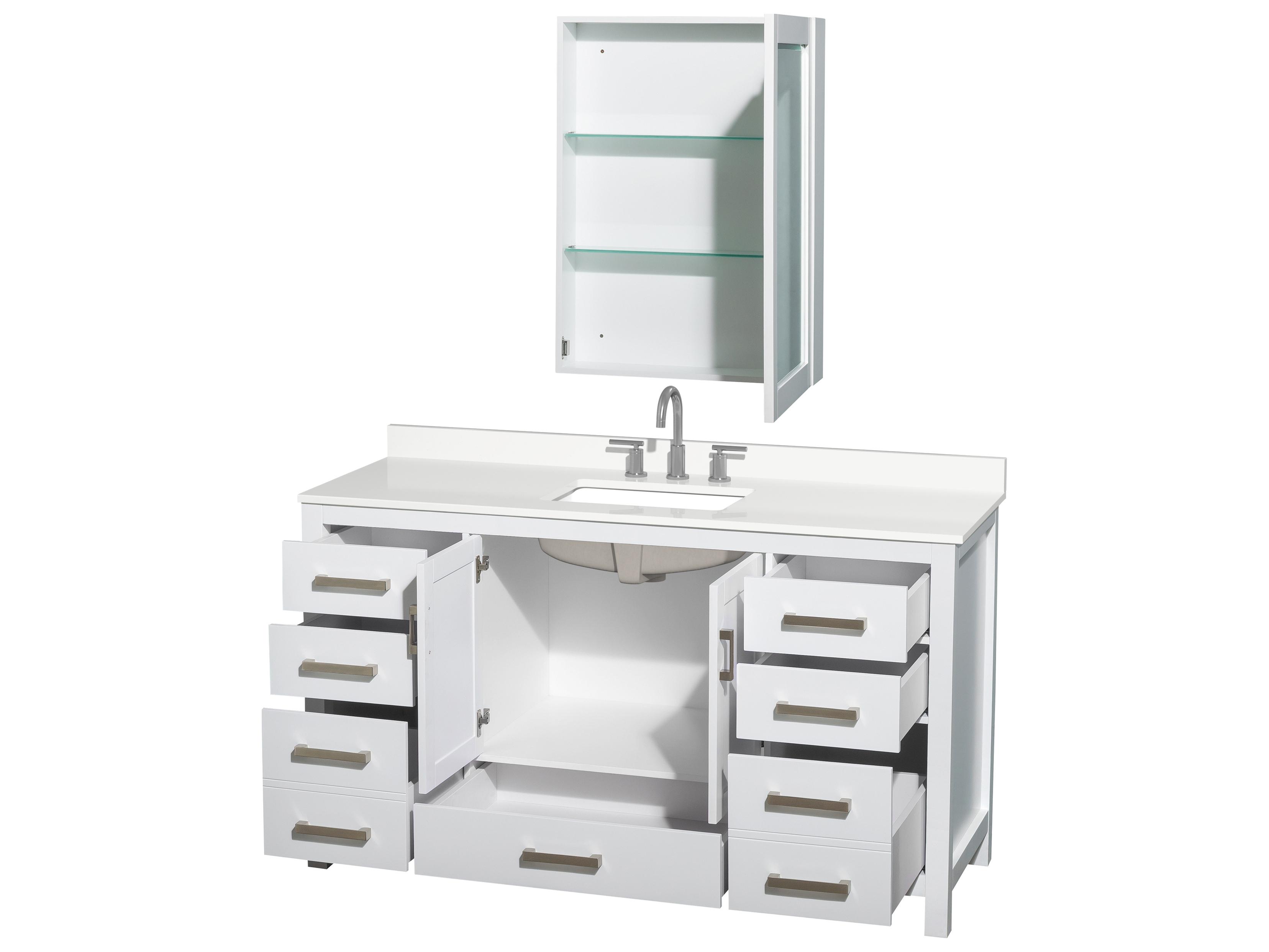 Wyndham Collection Sheffield 60" White Vanity with Medicine Cabinet