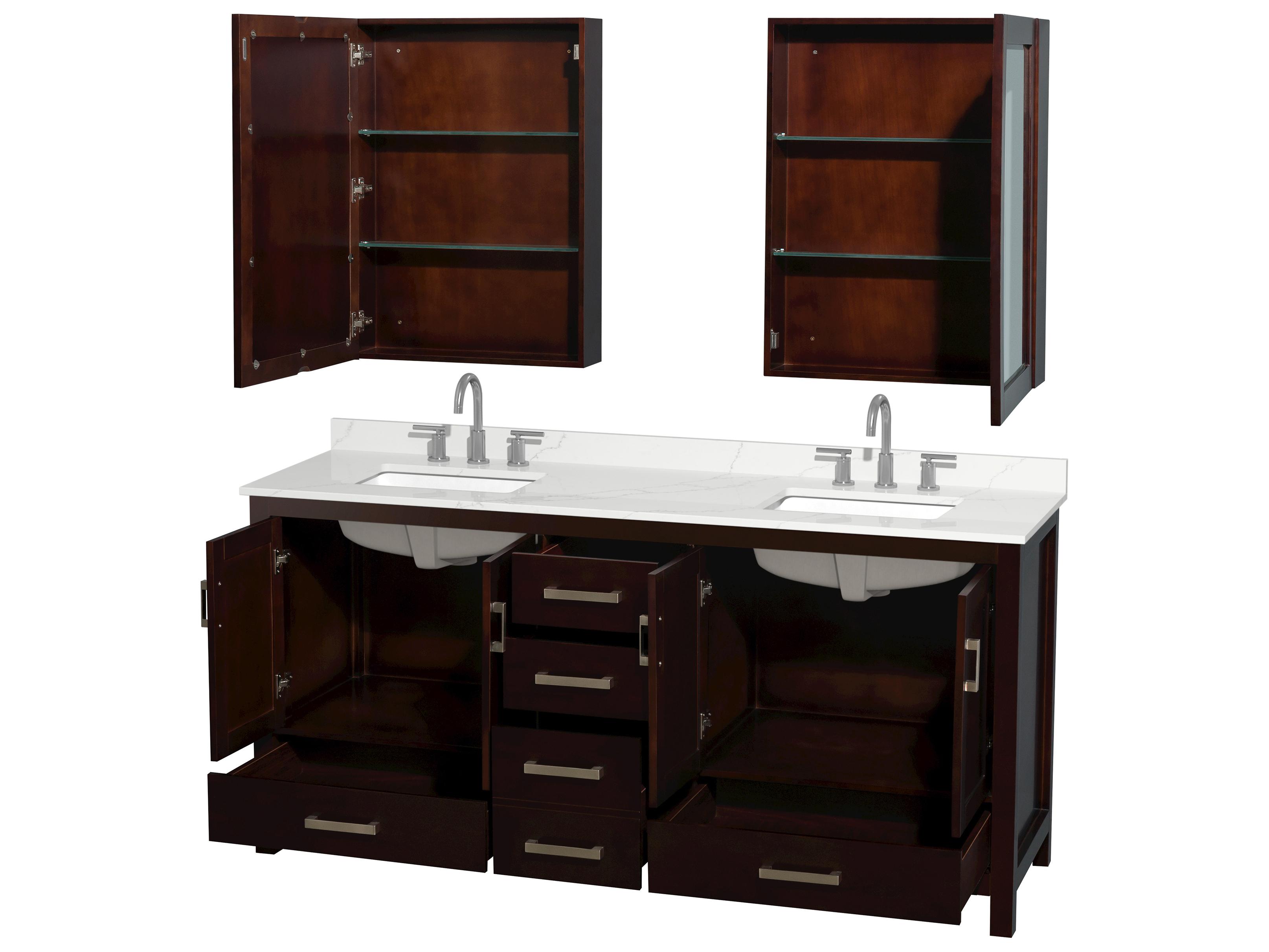 Wyndham Collection Sheffield 72" Espresso Vanity with Medicine Cabinet