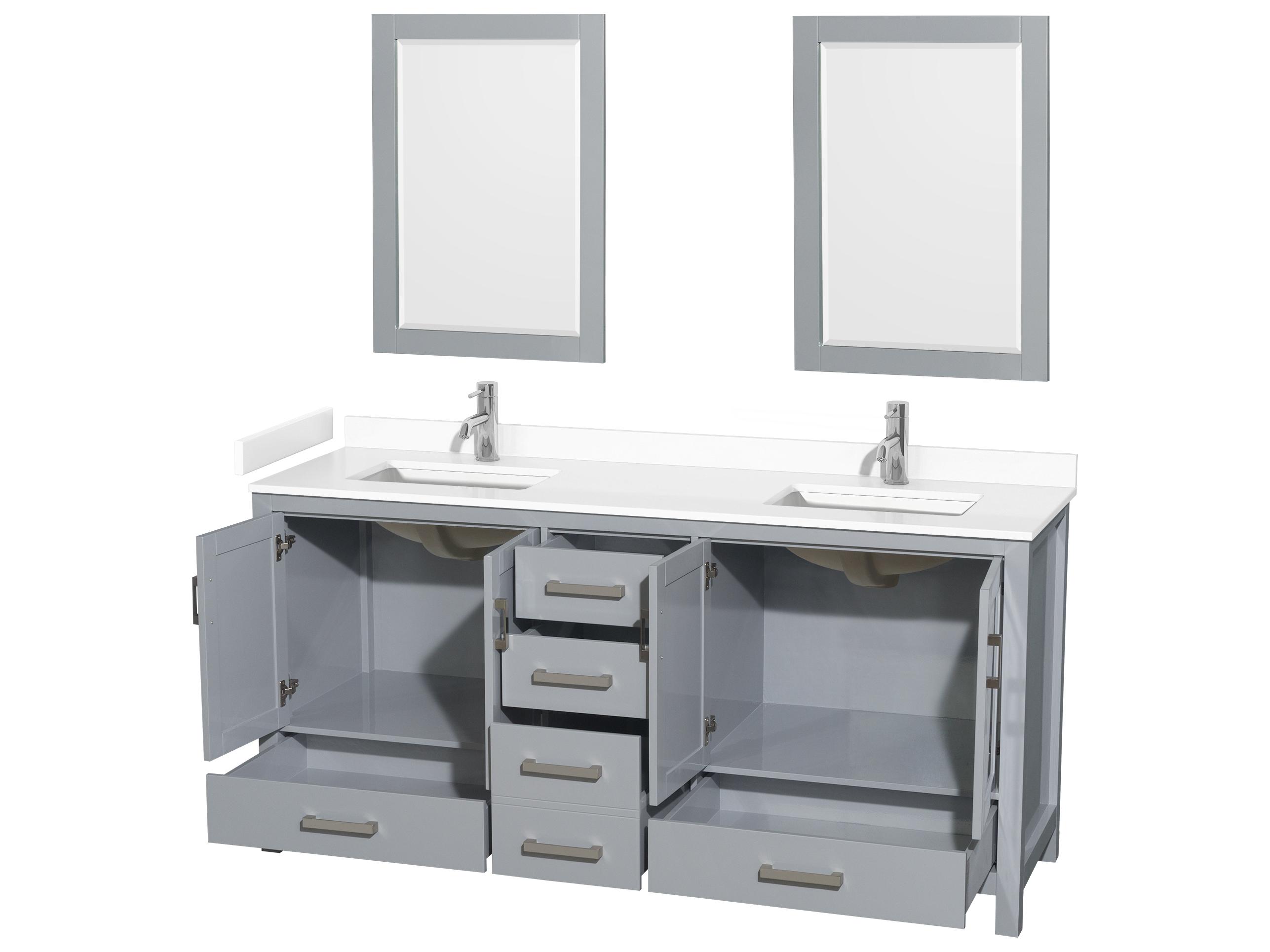 Wyndham Collection Sheffield 72" Gray Vanity with 24" Mirror