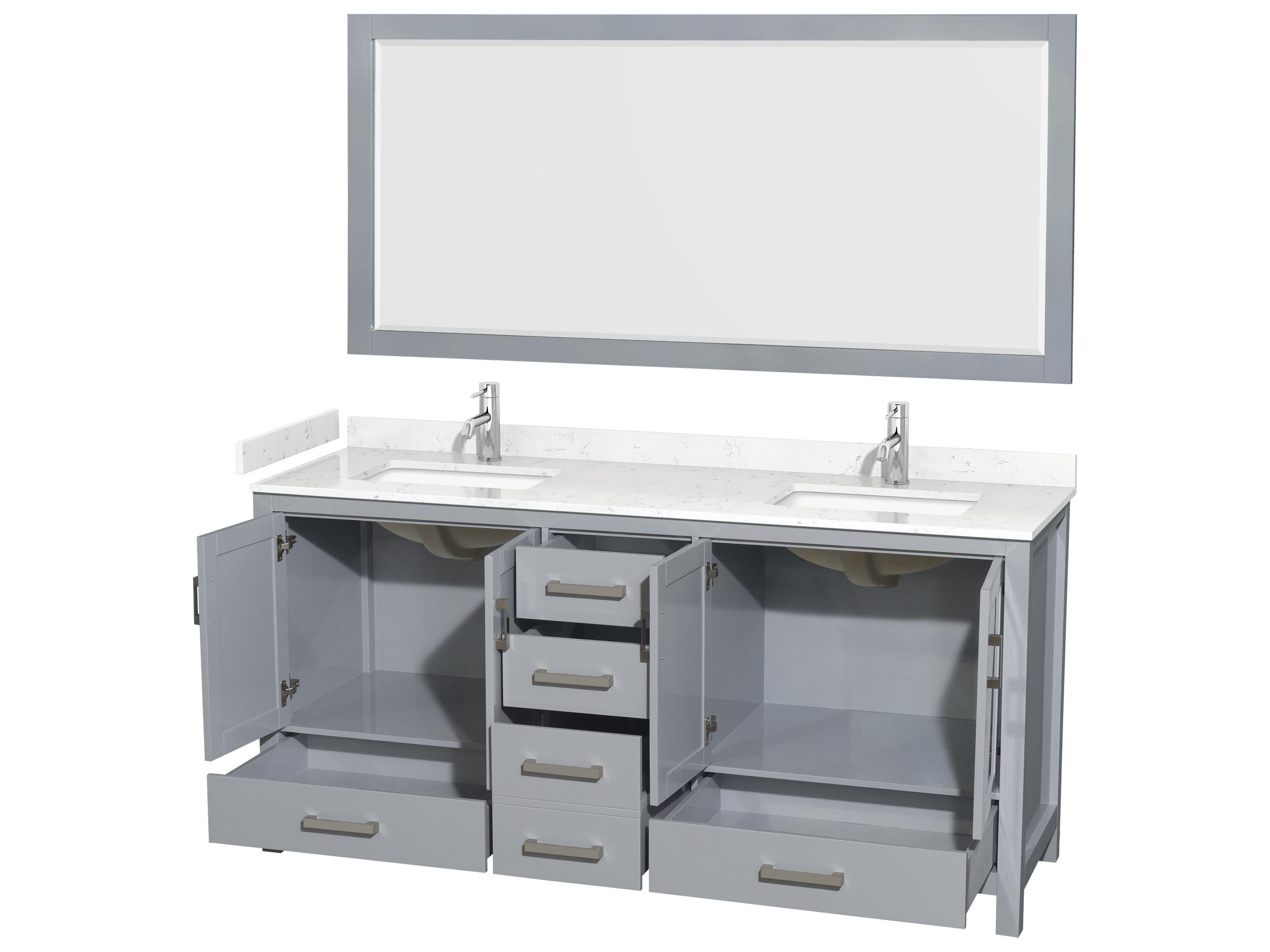 Wyndham Collection Sheffield 72" Gray Vanity with 70" Mirror