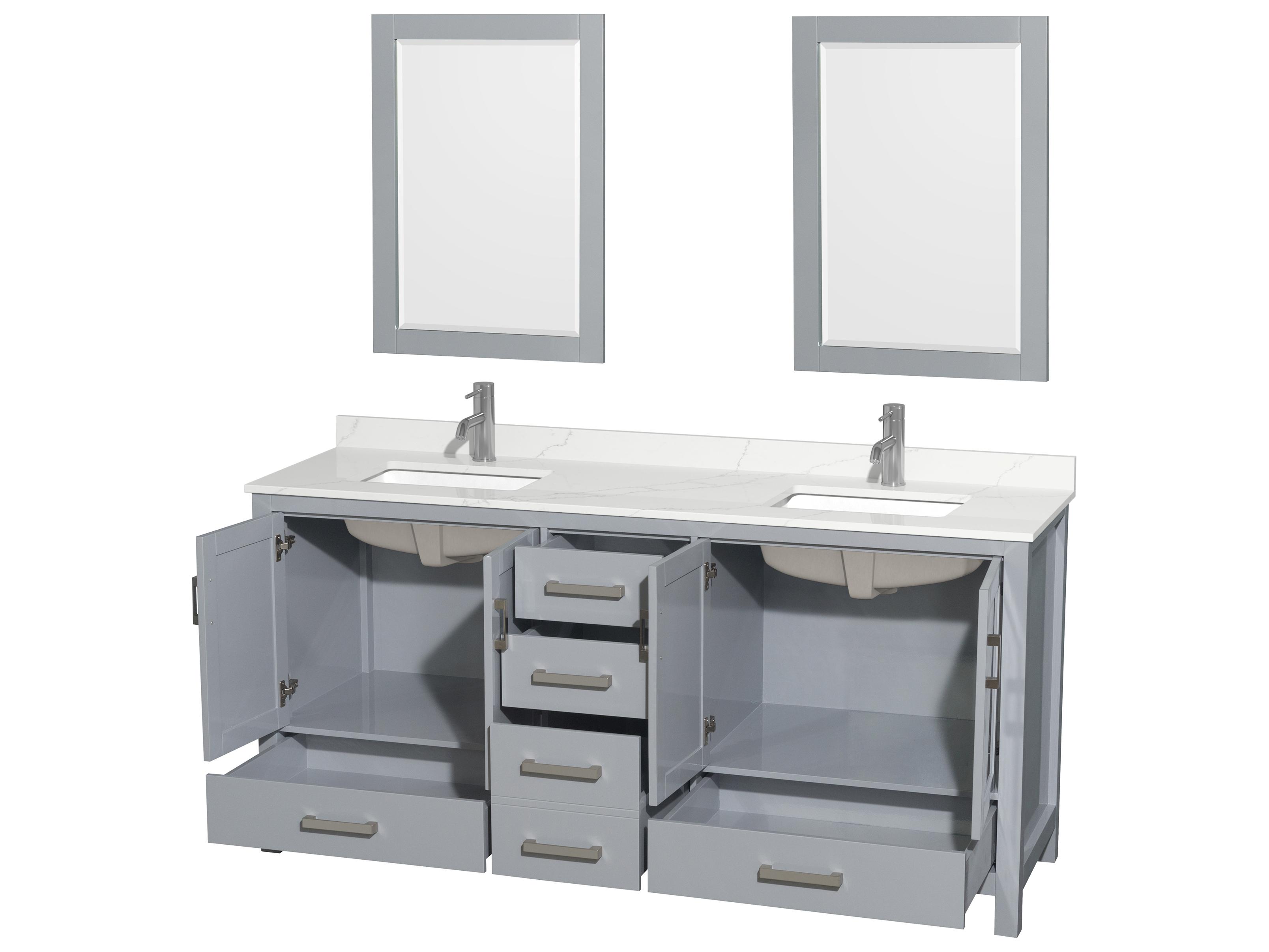 Wyndham Collection Sheffield 72" Gray Vanity with 24" Mirror