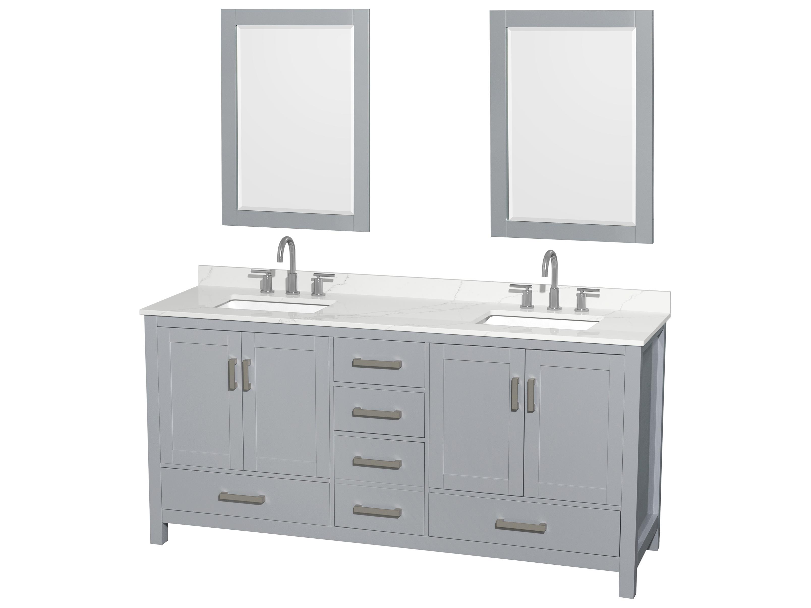 Wyndham Collection Sheffield 72" Gray Vanity with 24" Mirror