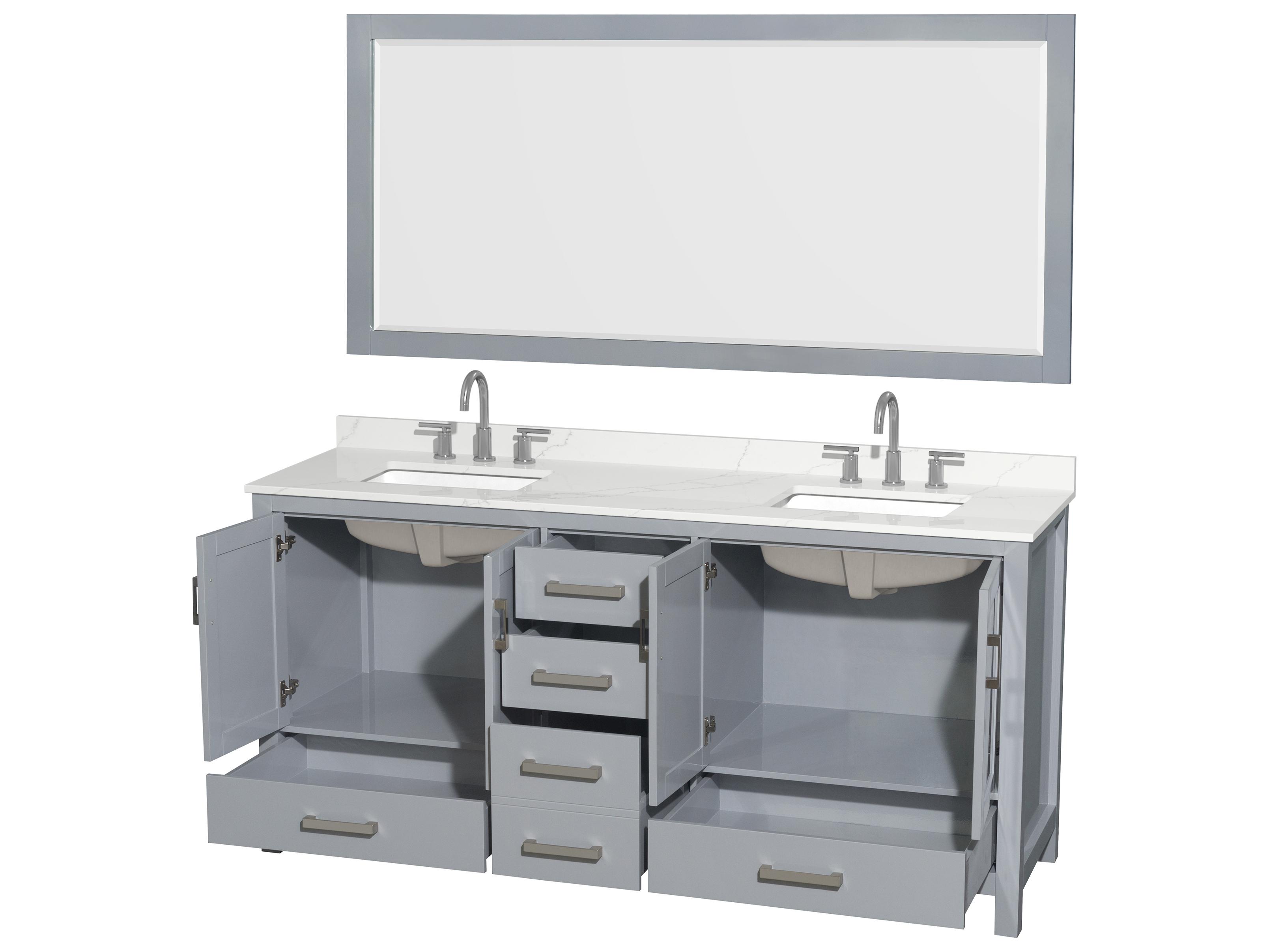 Wyndham Collection Sheffield 72" Gray Vanity with 70" Mirror