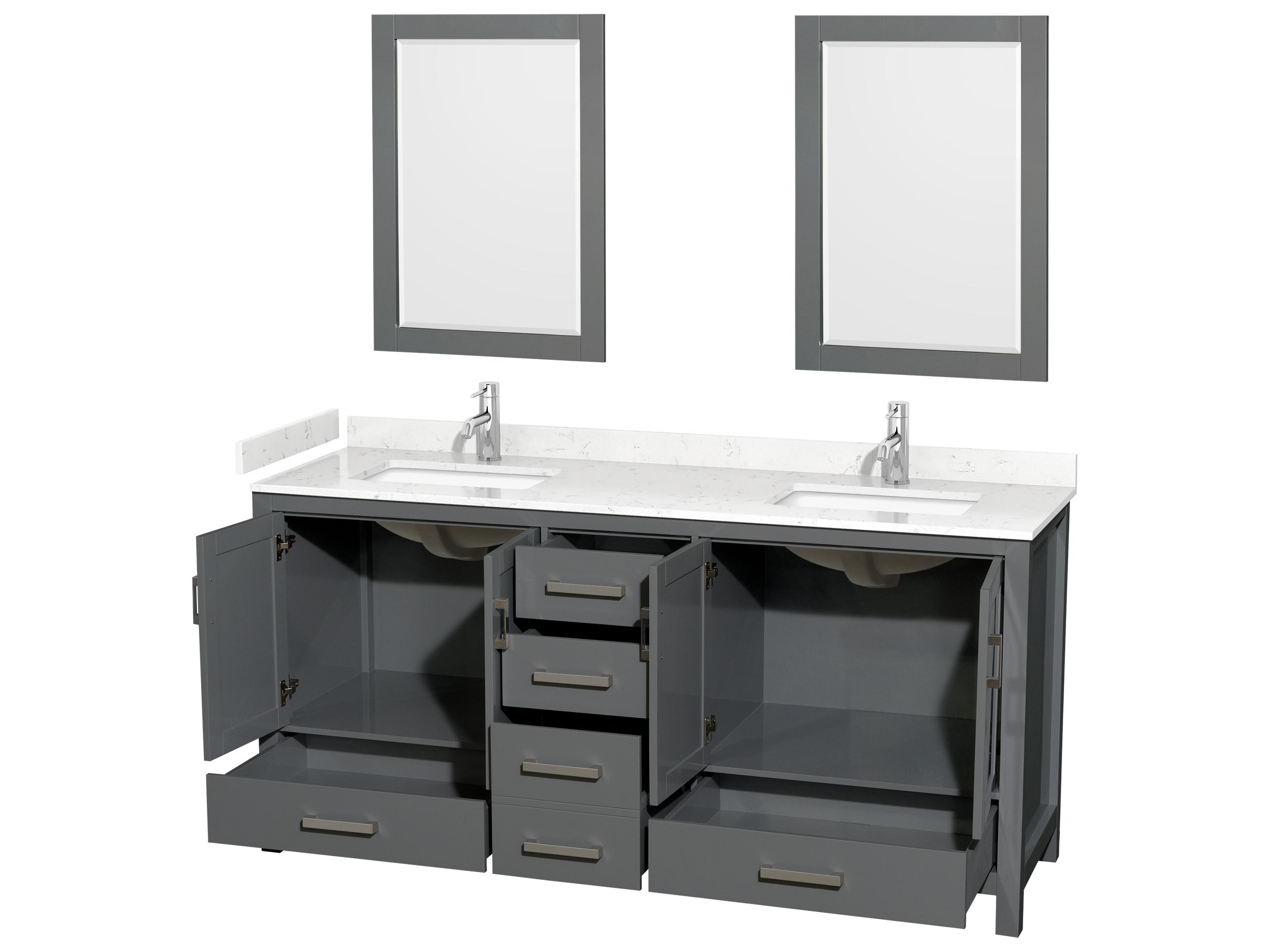 Wyndham Collection Sheffield 72" Dark Gray Vanity with 24" Mirror