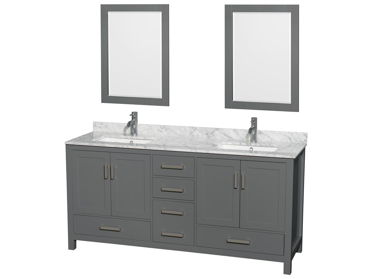 Wyndham Collection Sheffield 72" Dark Gray Vanity with 24" Mirror