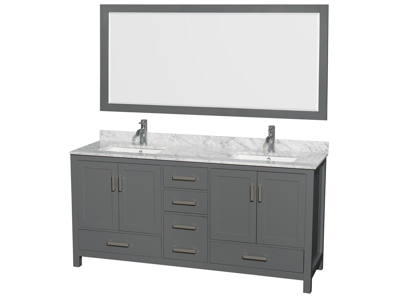 Wyndham Collection Sheffield 72" Dark Gray Vanity with 70" Mirror