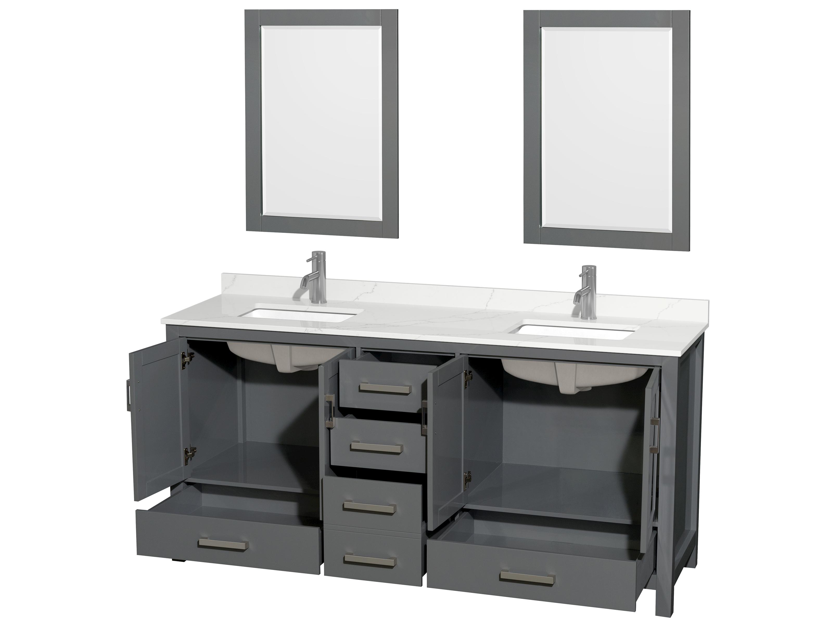 Wyndham Collection Sheffield 72" Dark Gray Vanity with 24" Mirror