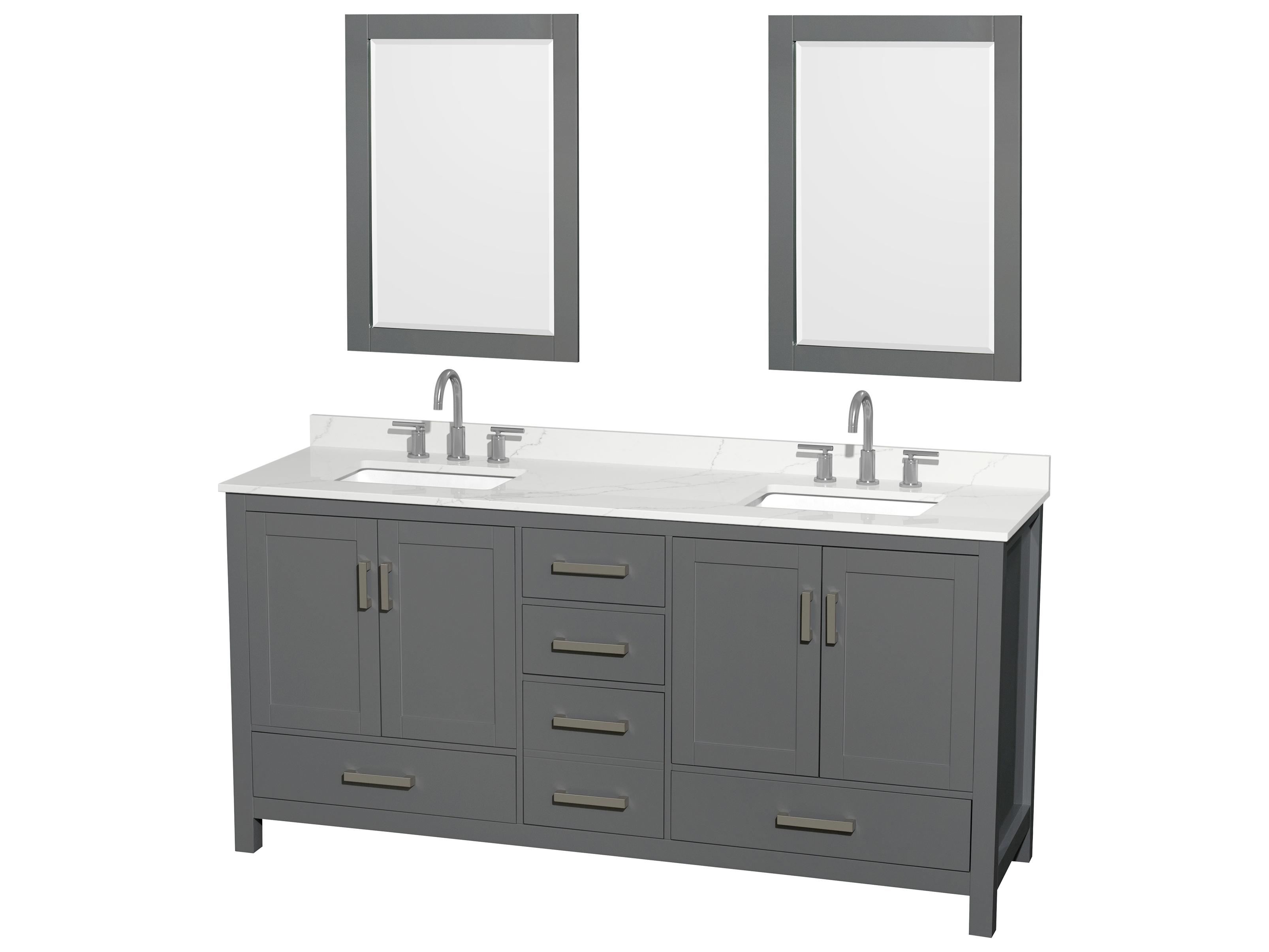 Wyndham Collection Sheffield 72" Dark Gray Vanity with 24" Mirror
