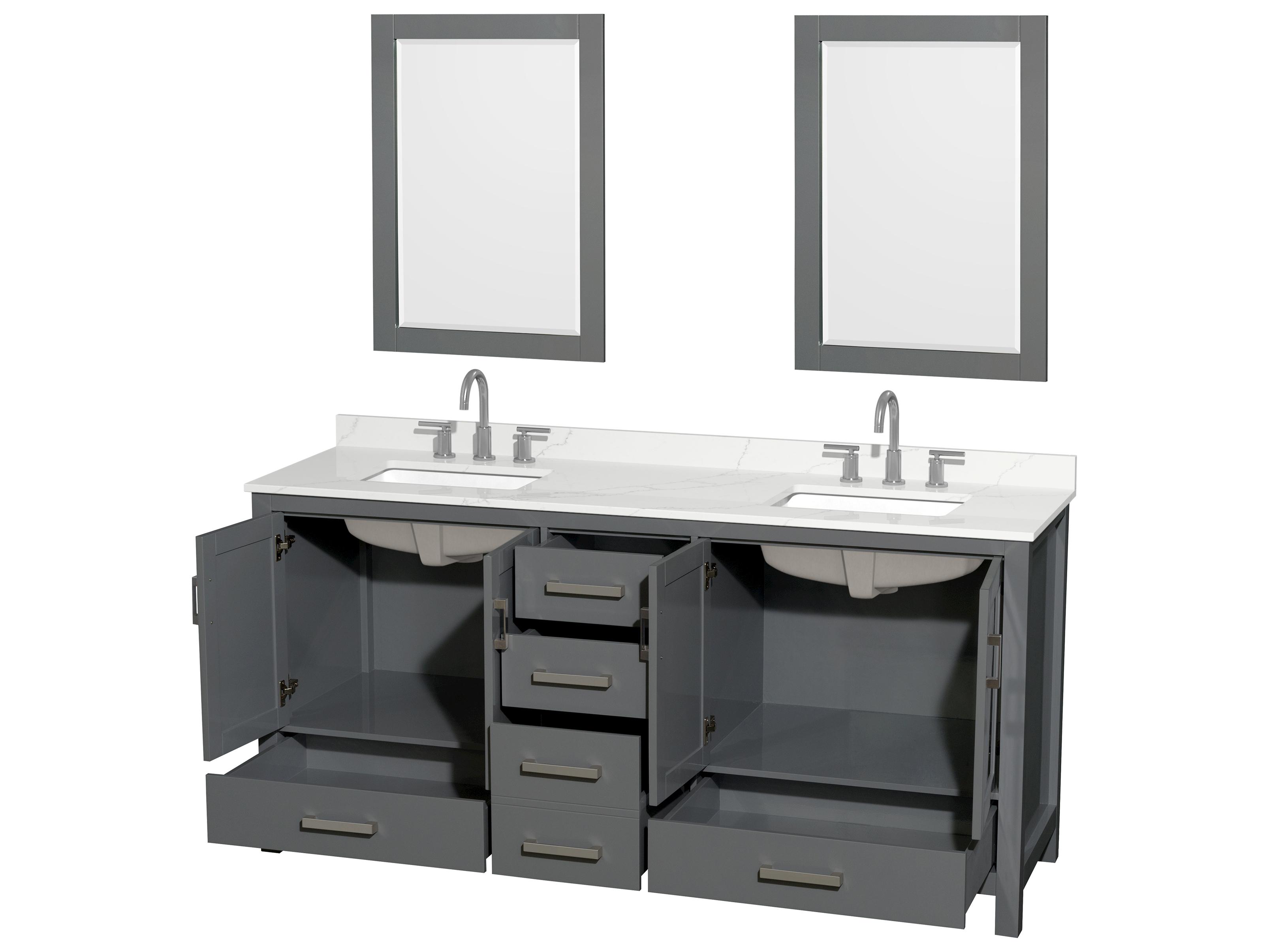 Wyndham Collection Sheffield 72" Dark Gray Vanity with 24" Mirror