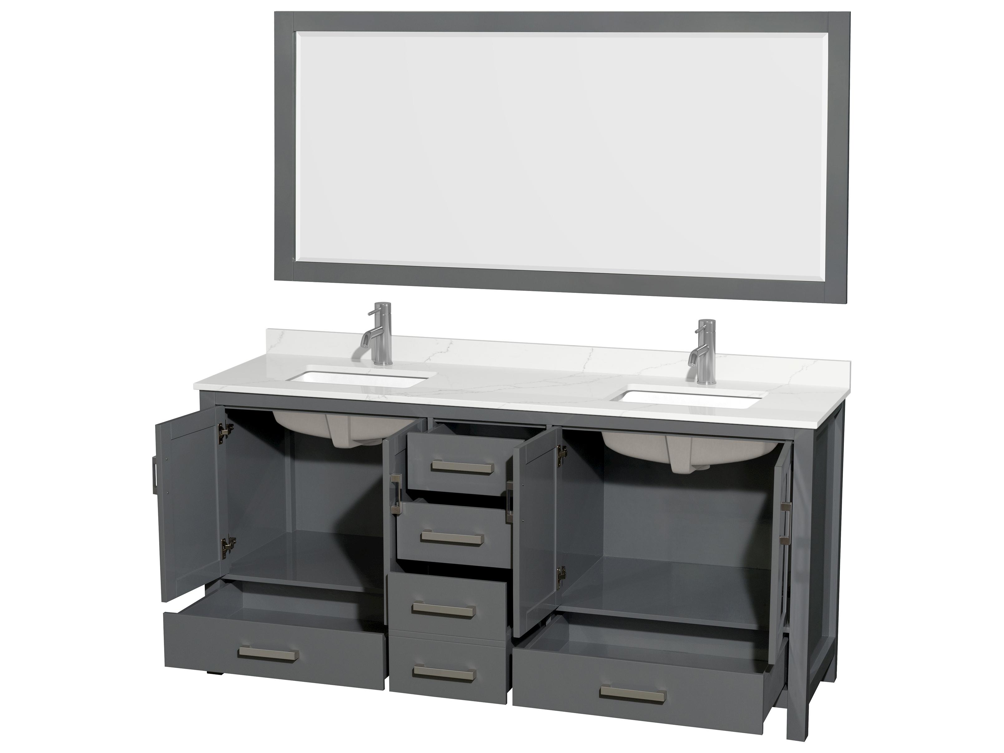 Wyndham Collection Sheffield 72" Dark Gray Vanity with 70" Mirror