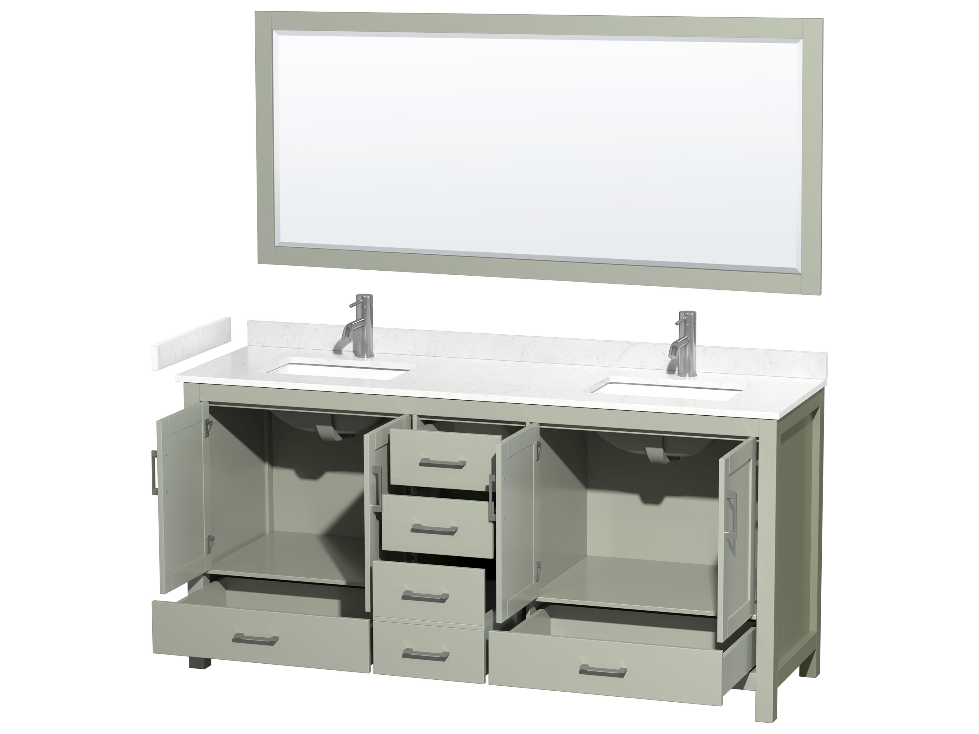 Wyndham Collection Sheffield 72" Light Green Vanity with 70" Mirror