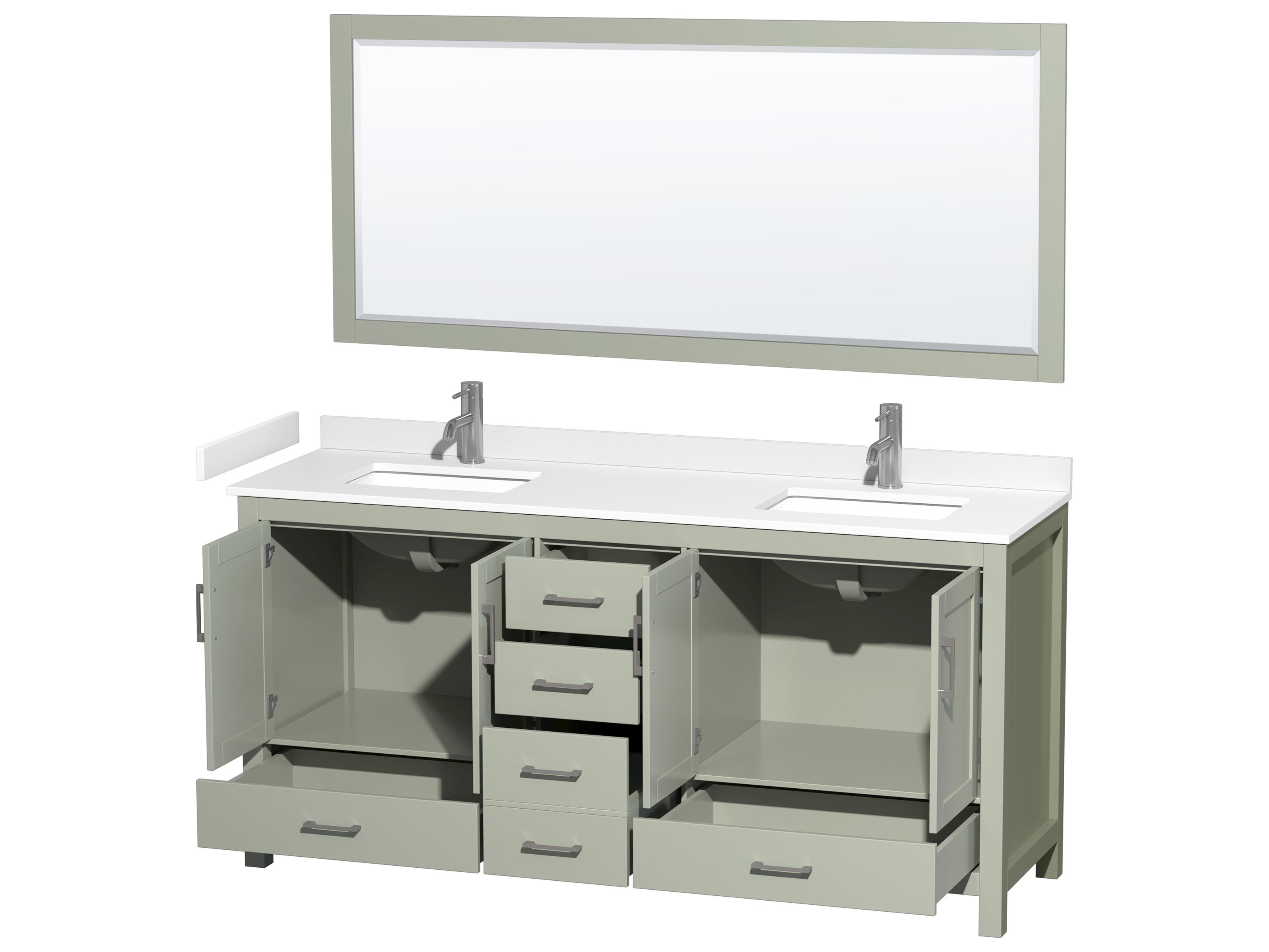 Wyndham Collection Sheffield 72" Light Green Vanity with 70" Mirror