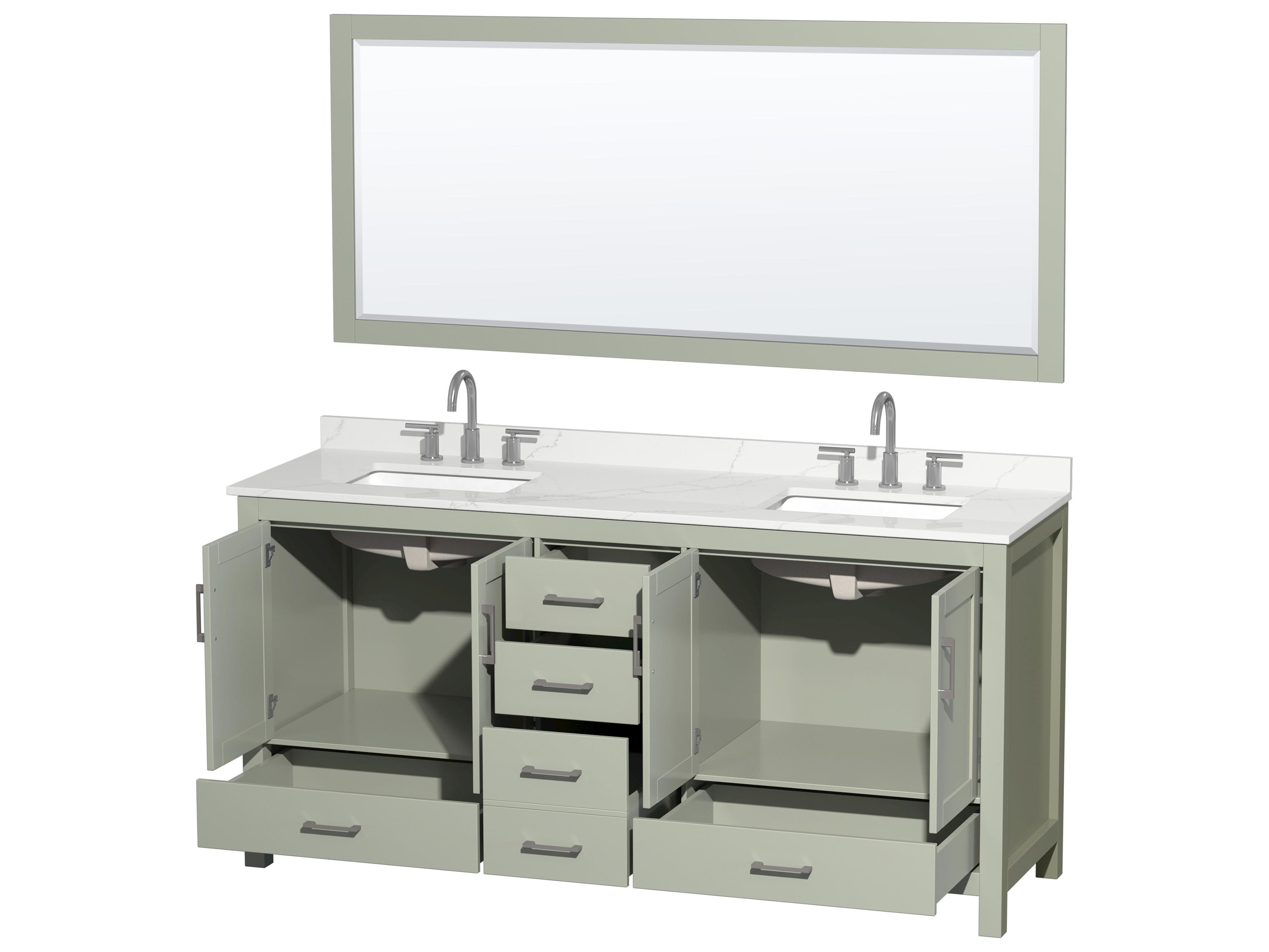Wyndham Collection Sheffield 72" Light Green Vanity with 70" Mirror