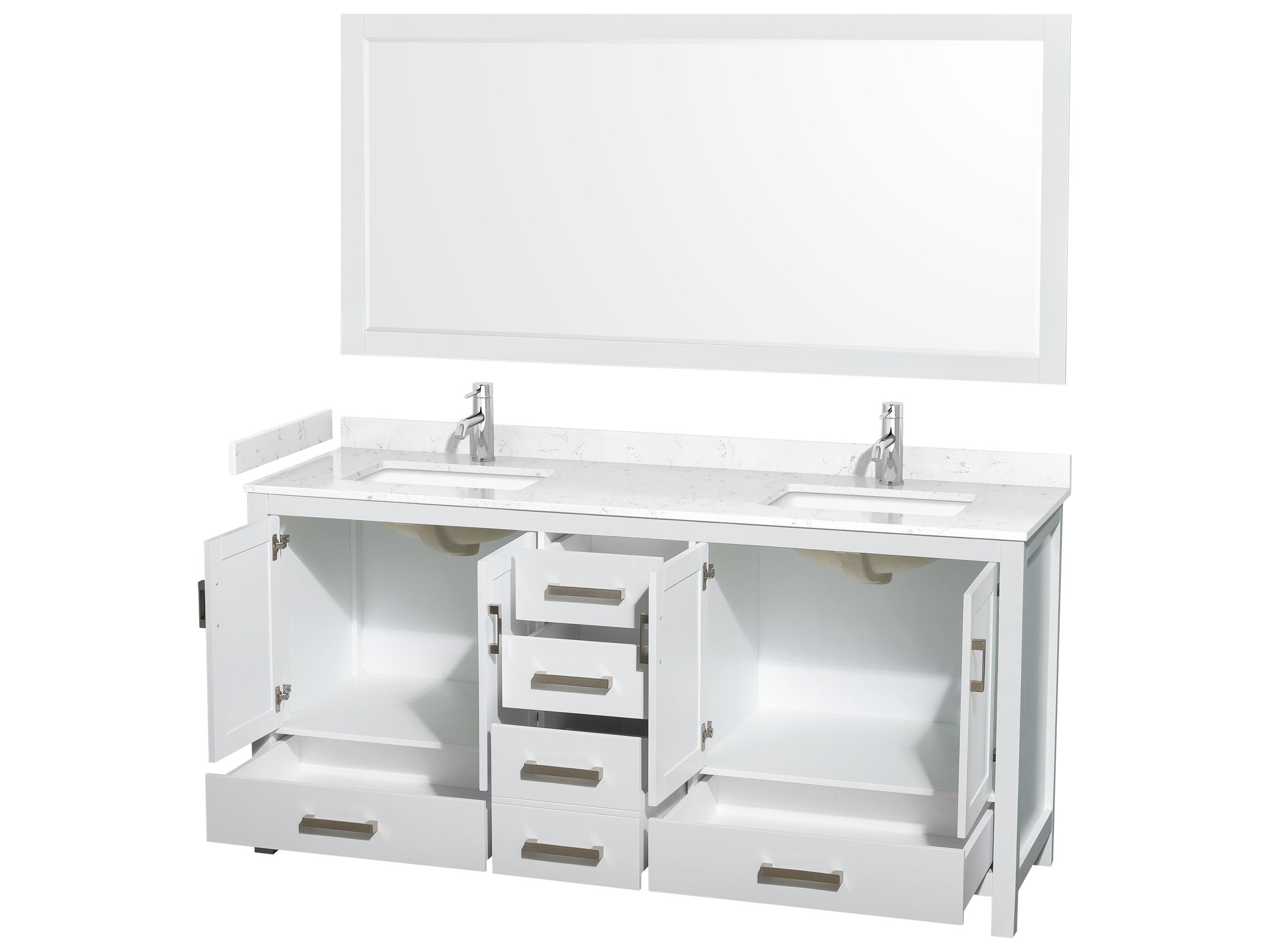 Wyndham Collection Sheffield 72" White Vanity with 70" Mirror