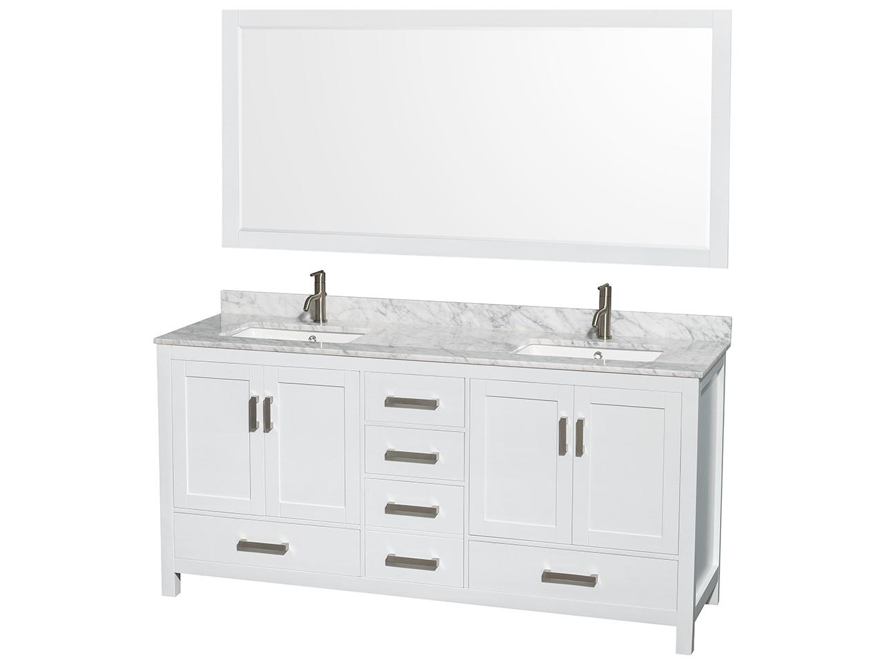 Wyndham Collection Sheffield 72" White Vanity with 70" Mirror