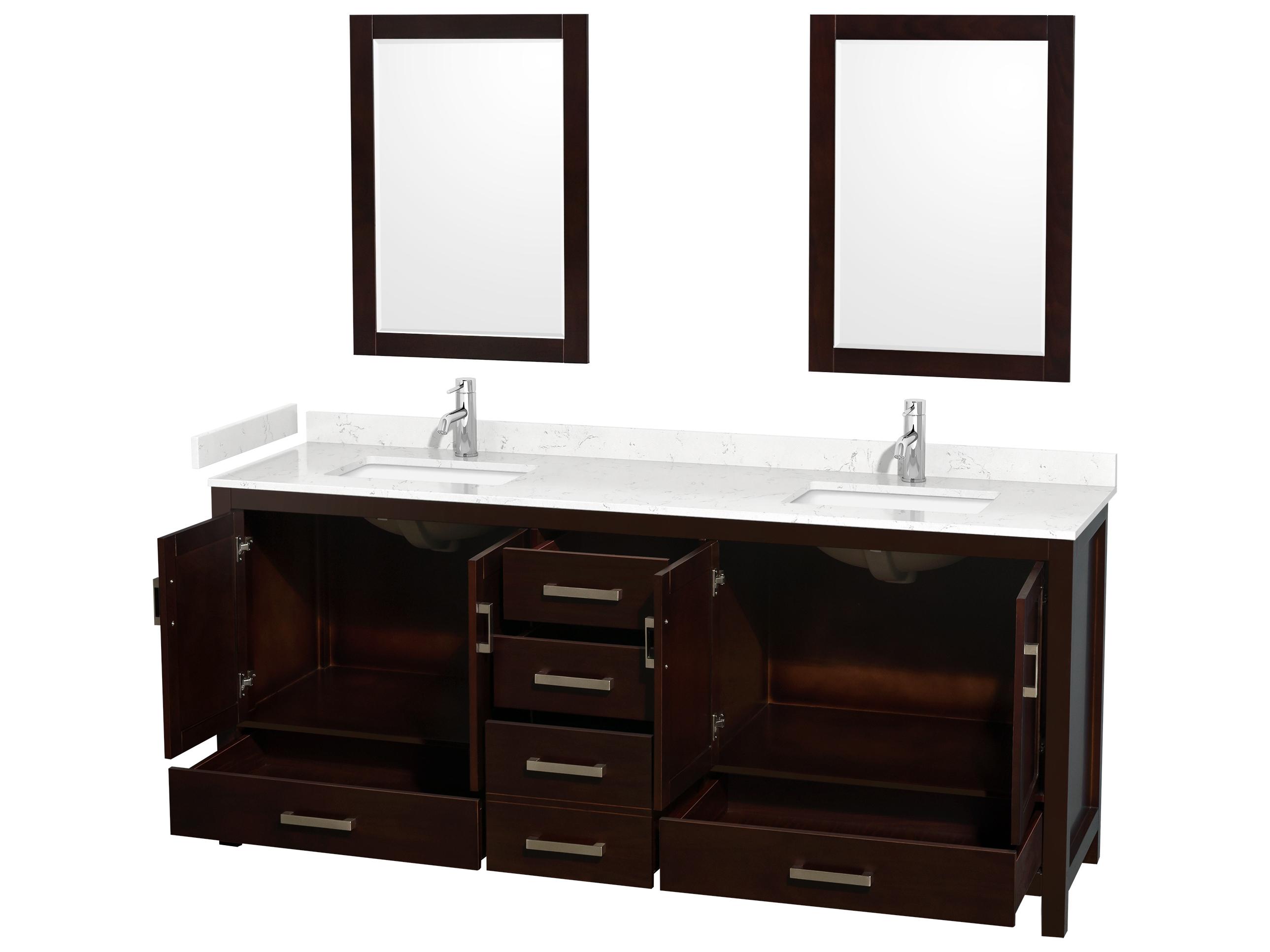 Wyndham Collection Sheffield 80" Espresso Vanity with 24" Mirror