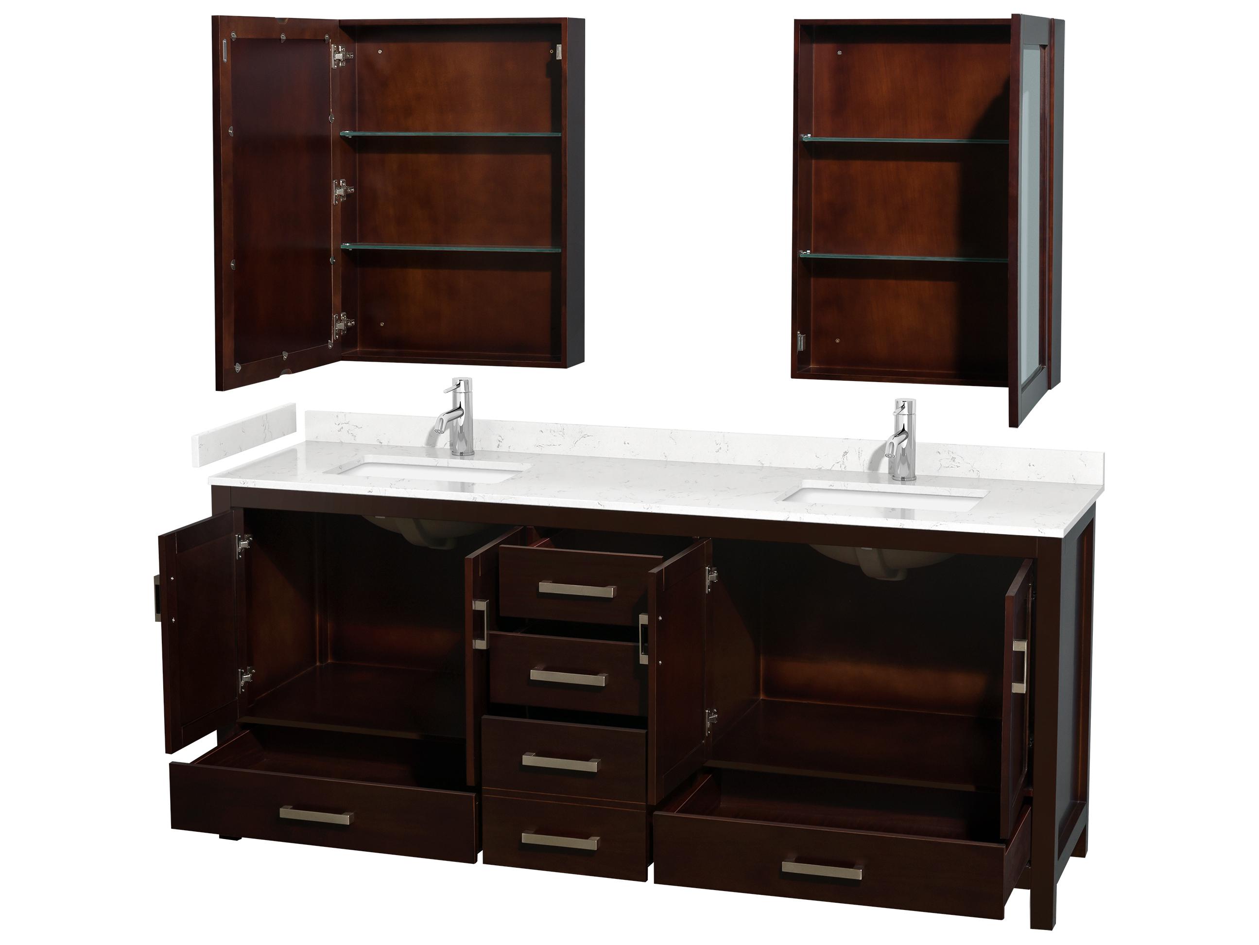 Wyndham Collection Sheffield 80" Espresso Vanity with Medicine Cabinet