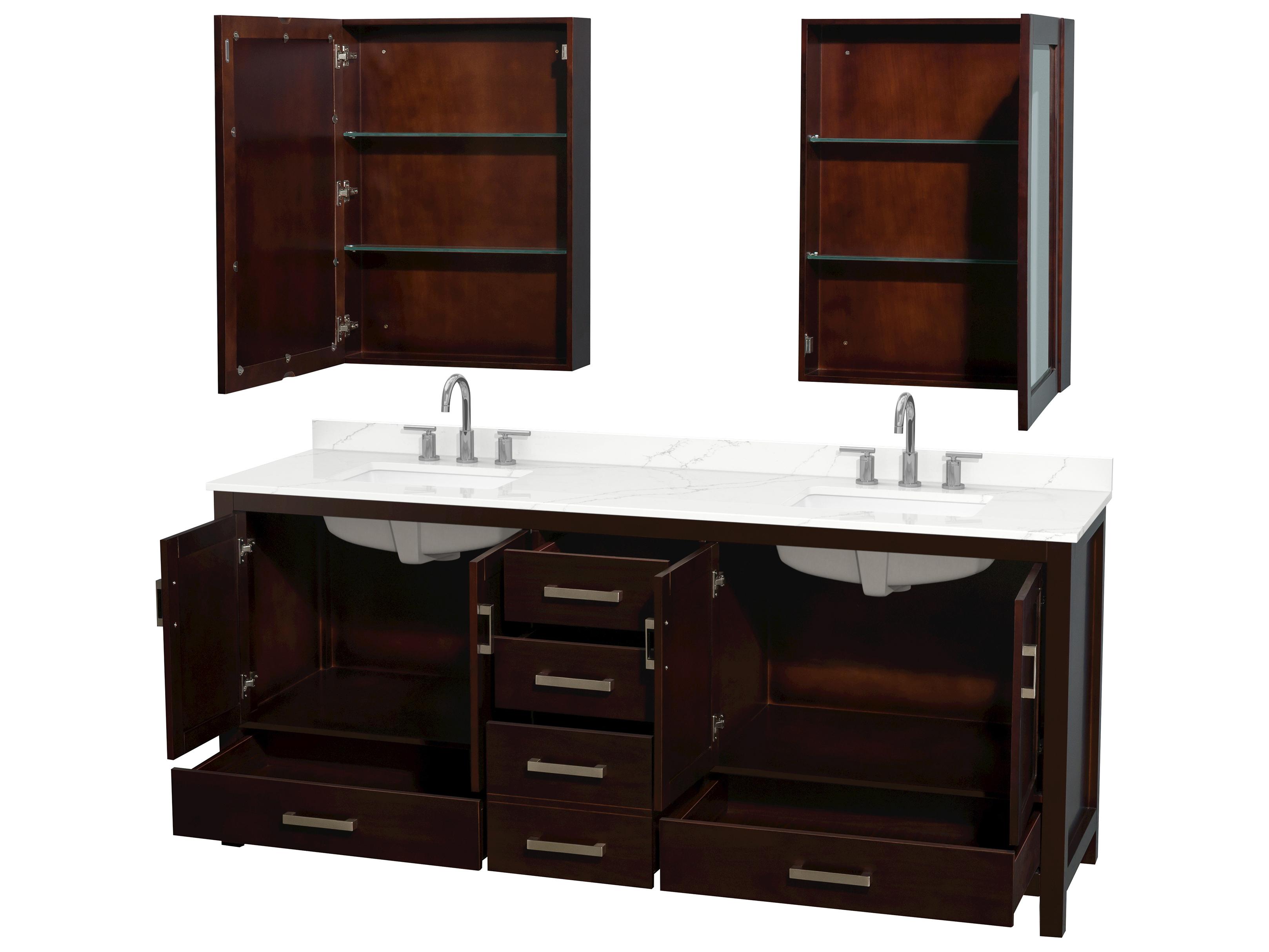 Wyndham Collection Sheffield 80" Espresso Vanity with Medicine Cabinet