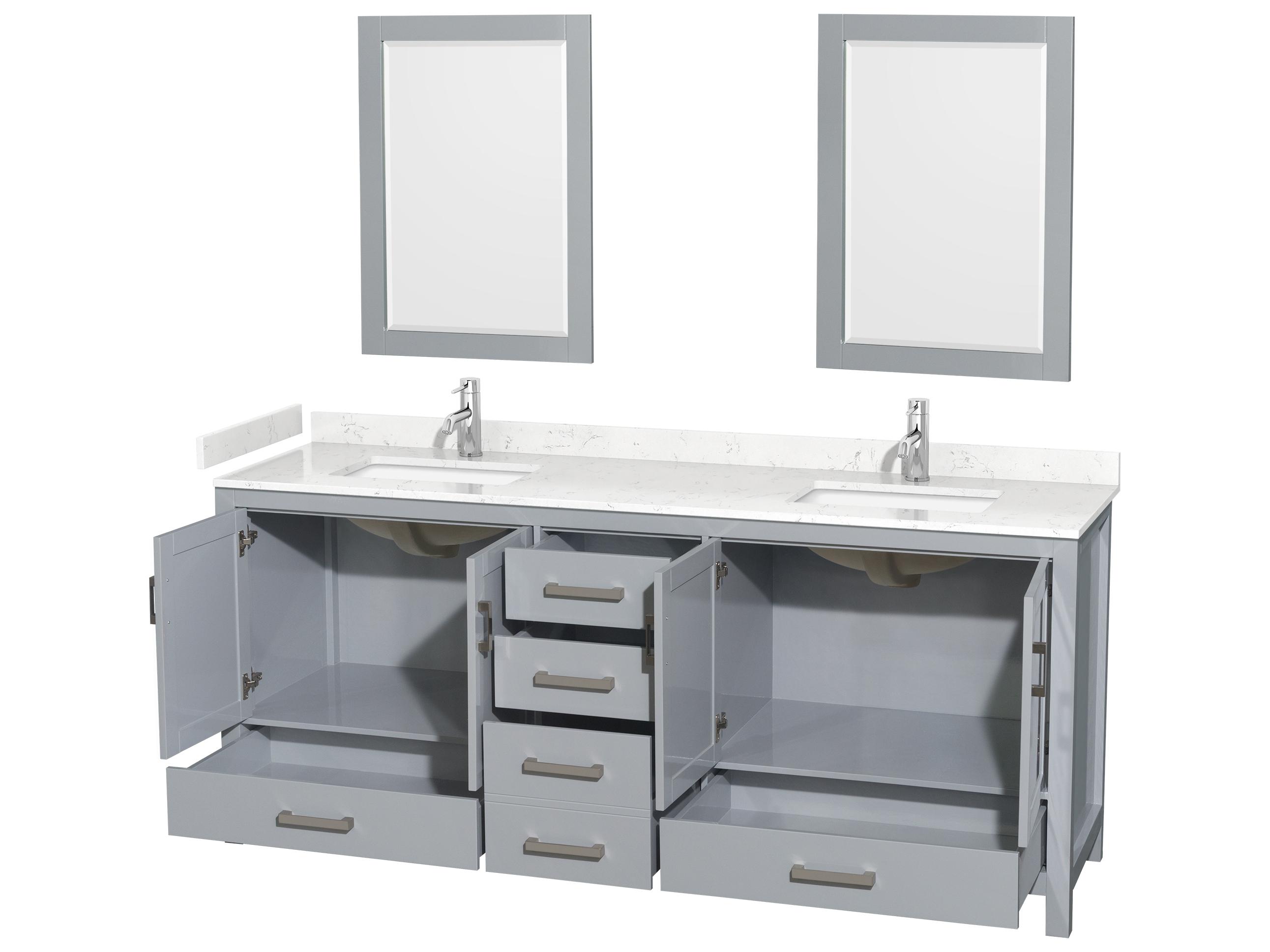 Wyndham Collection Sheffield 80" Gray Vanity with 24" Mirror