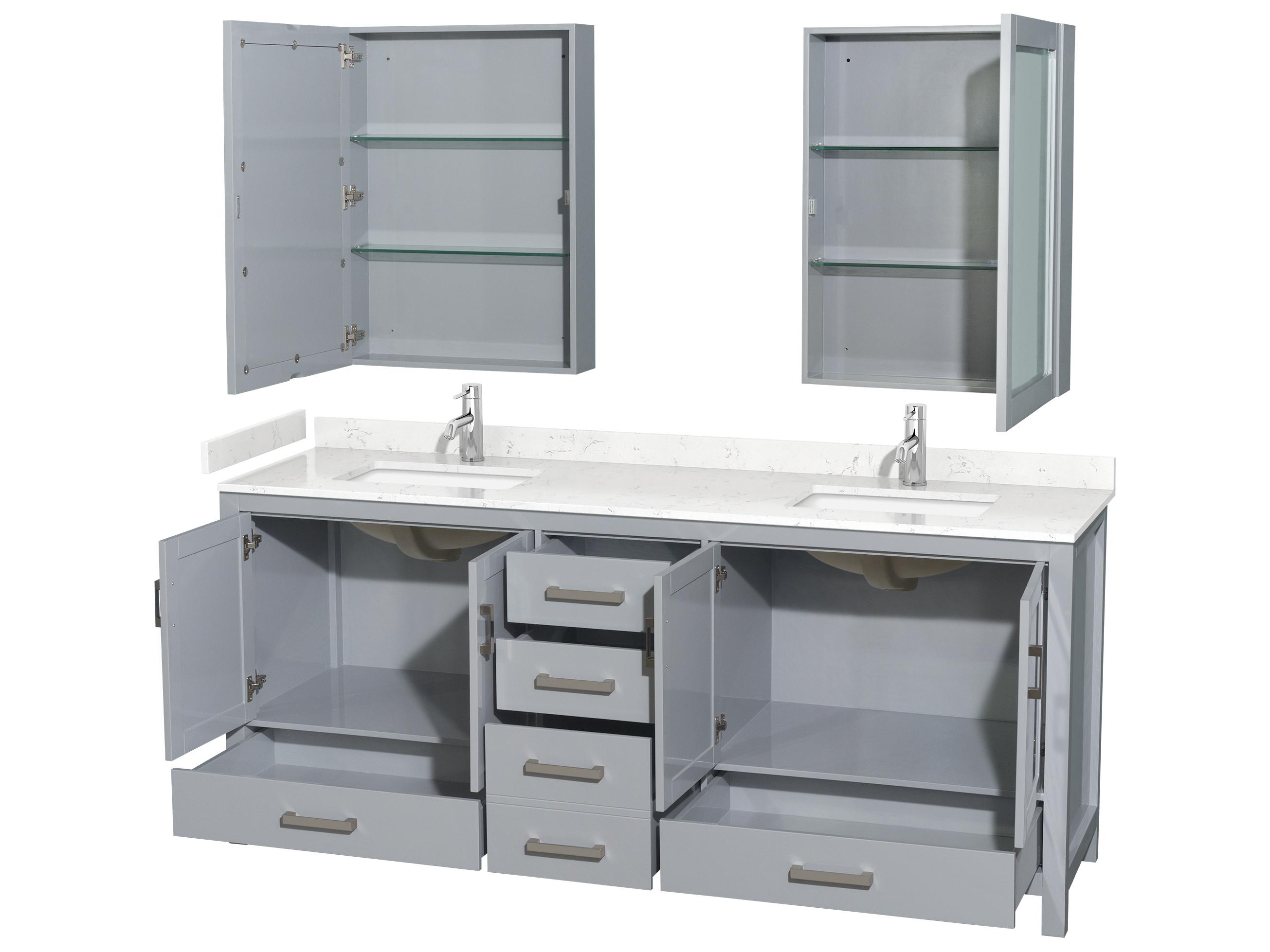 Wyndham Collection Sheffield 80" Gray Vanity with Medicine Cabinet