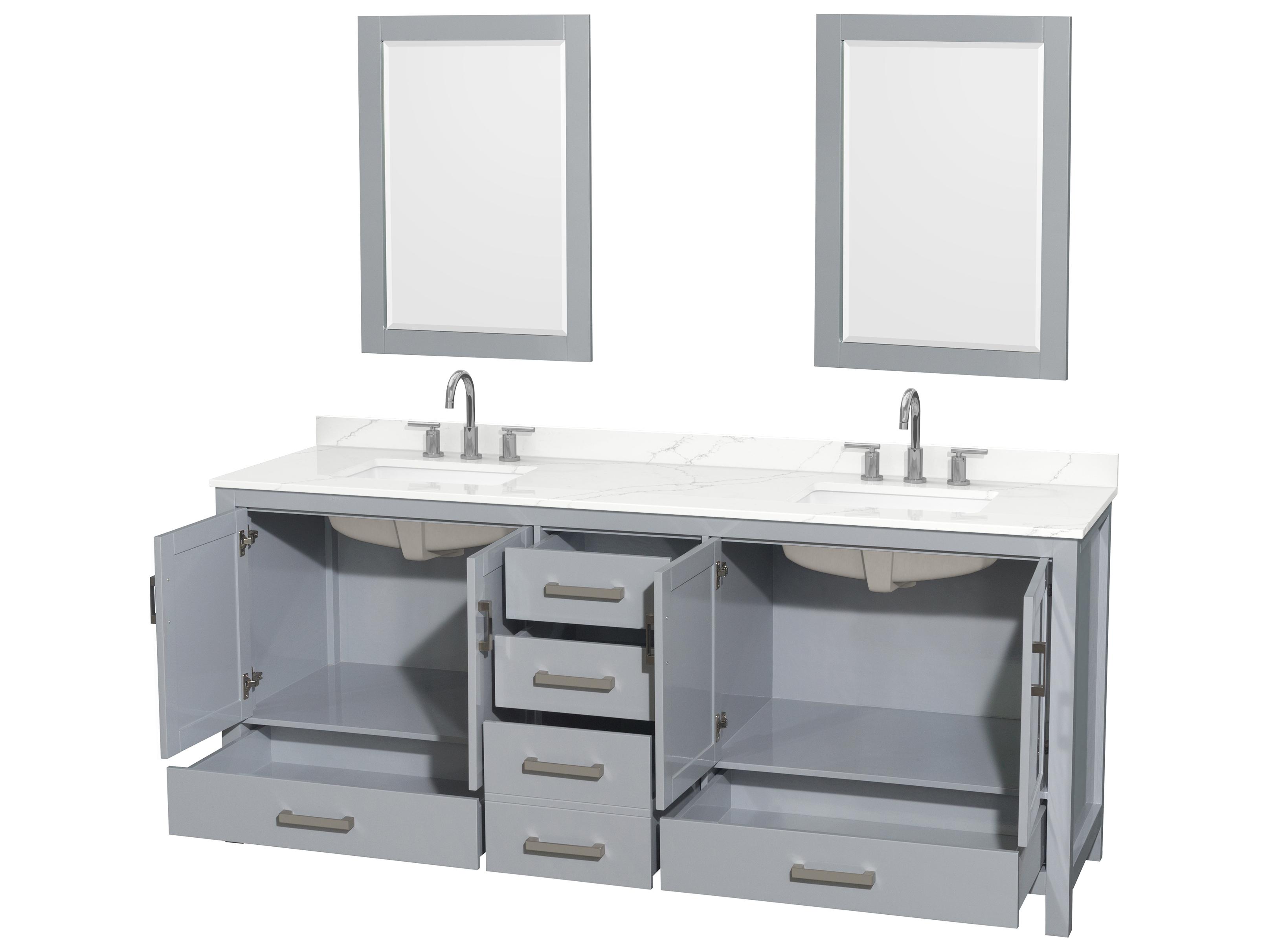 Wyndham Collection Sheffield 80" Gray Vanity with 24" Mirror