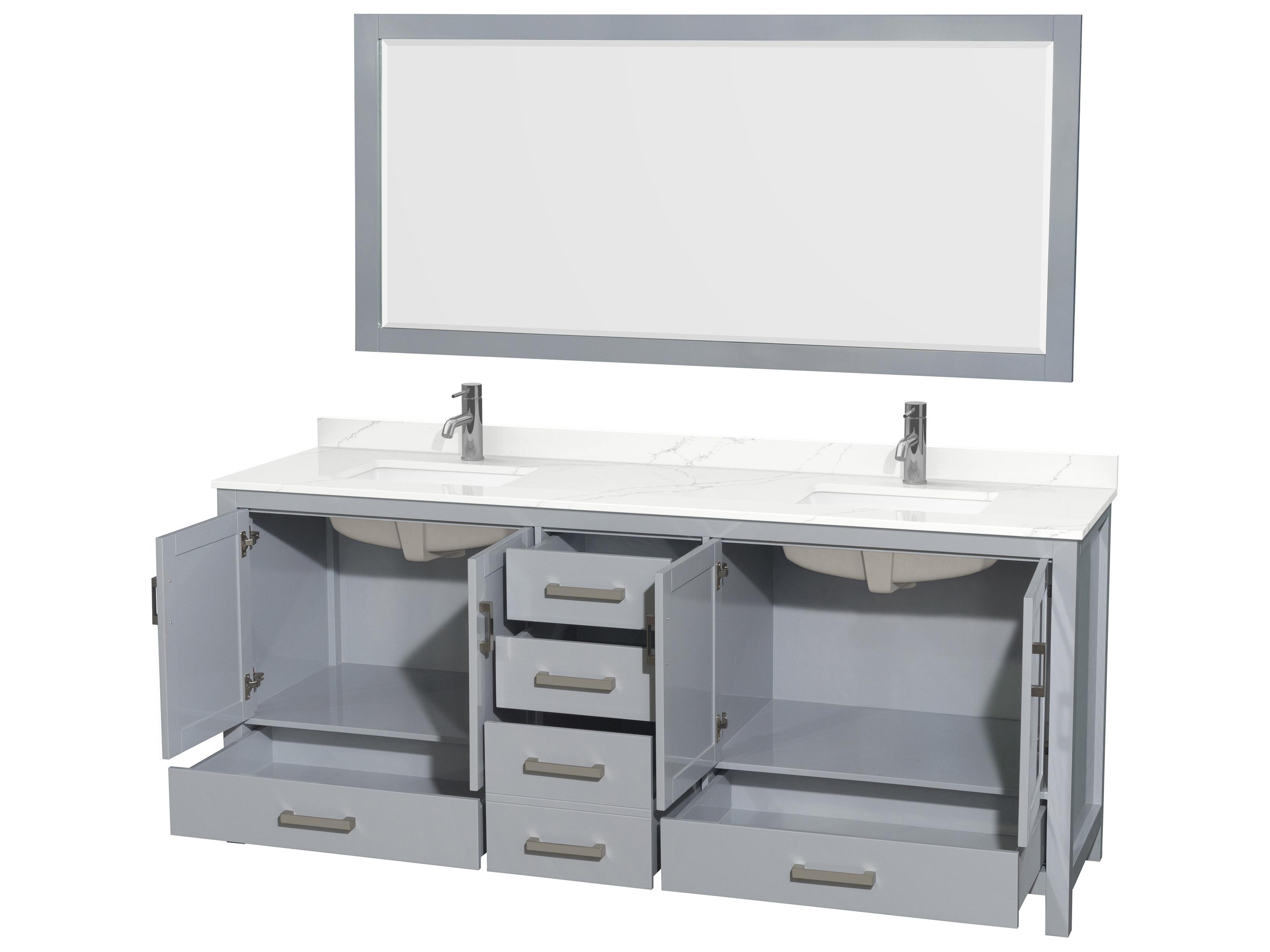 Wyndham Collection Sheffield 80" Gray Vanity with 70" Mirror