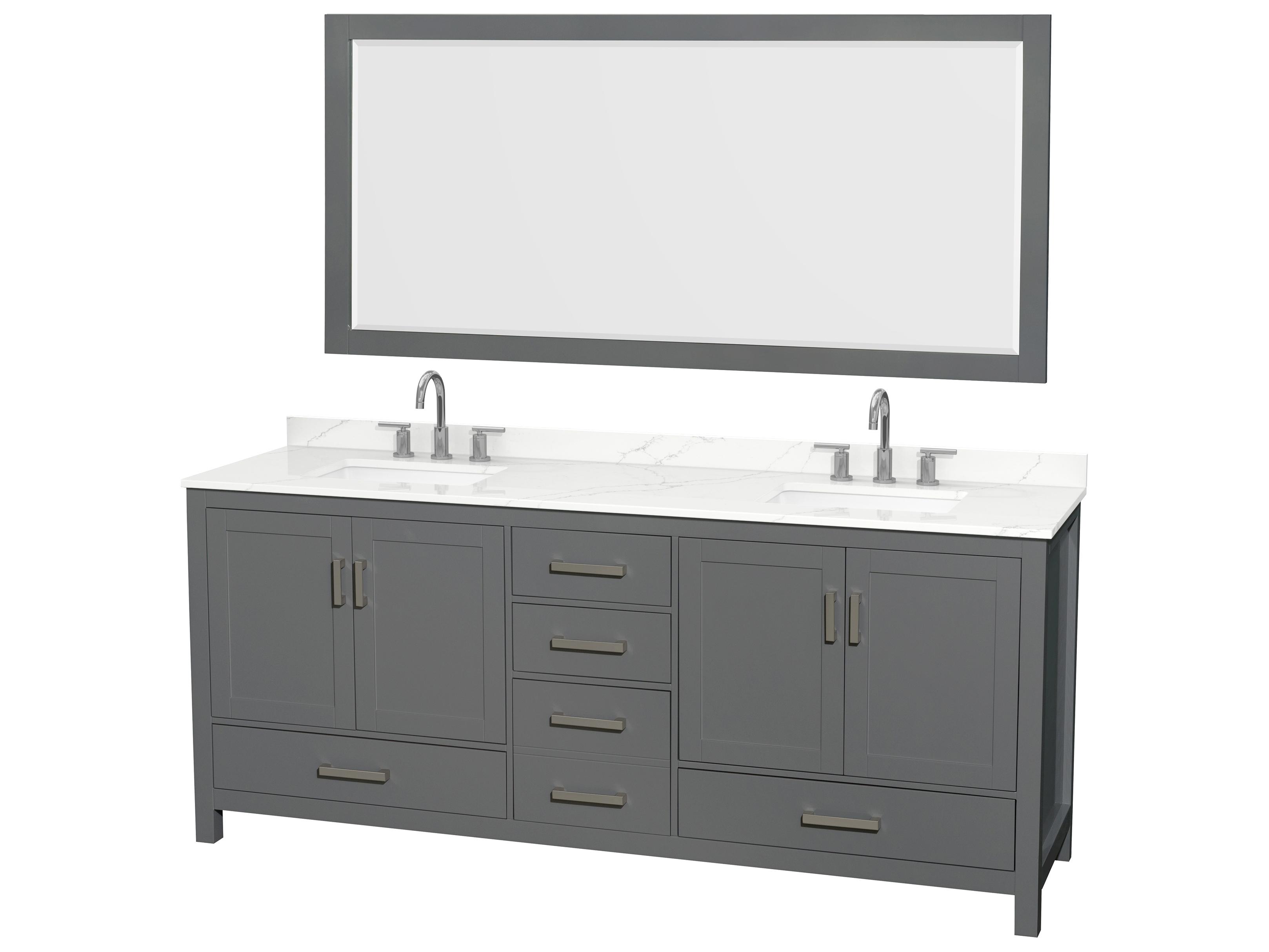 Wyndham Collection Sheffield 80" Dark Gray Vanity with 70" Mirror