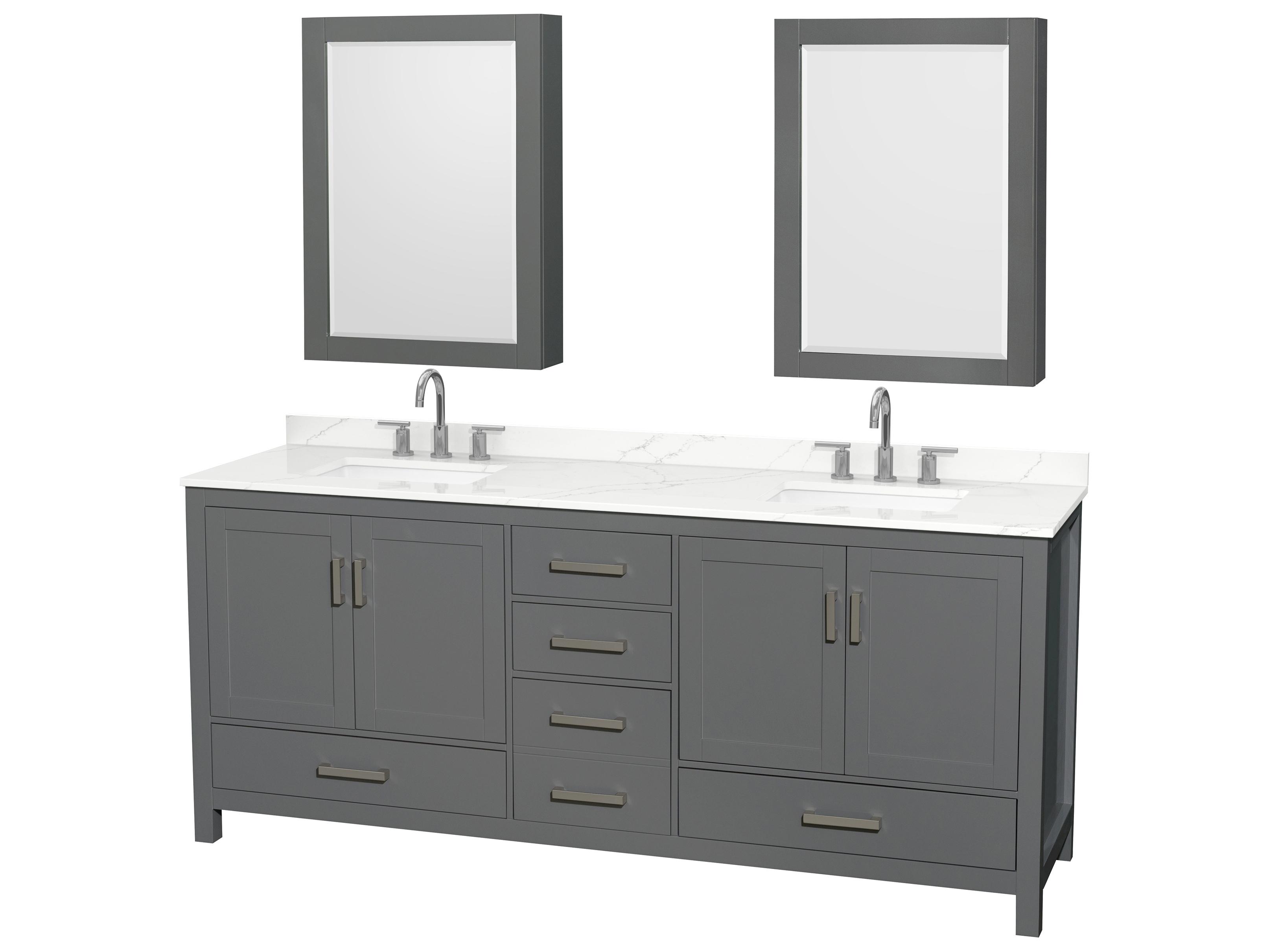 Wyndham Collection Sheffield 80" Dark Gray Vanity with Medicine Cabinet