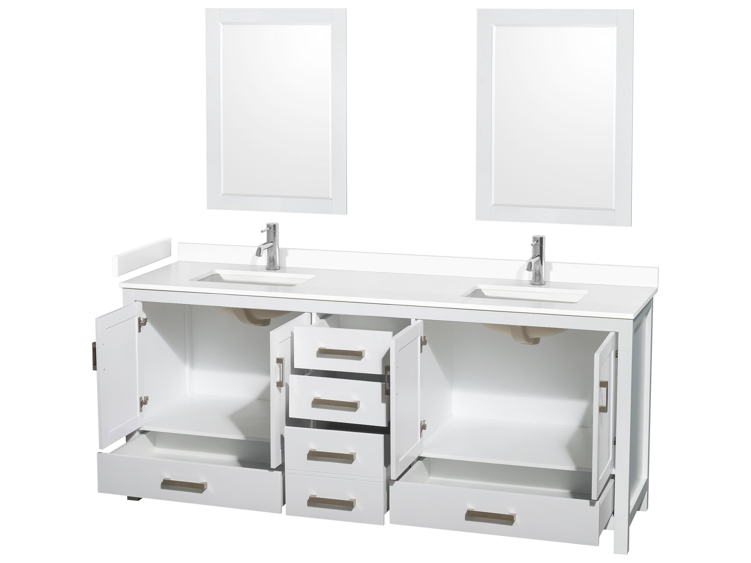 Wyndham Collection Sheffield 80" White Vanity with 24" Mirror