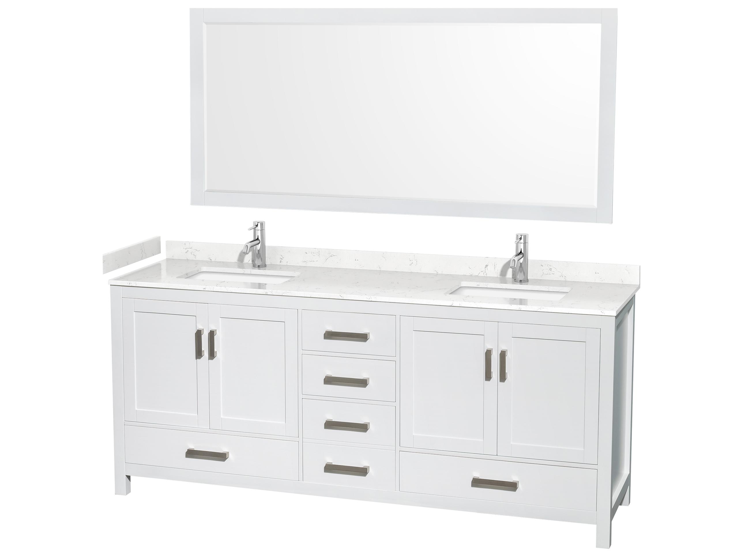 Wyndham Collection Sheffield 80" White Vanity with 70" Mirror