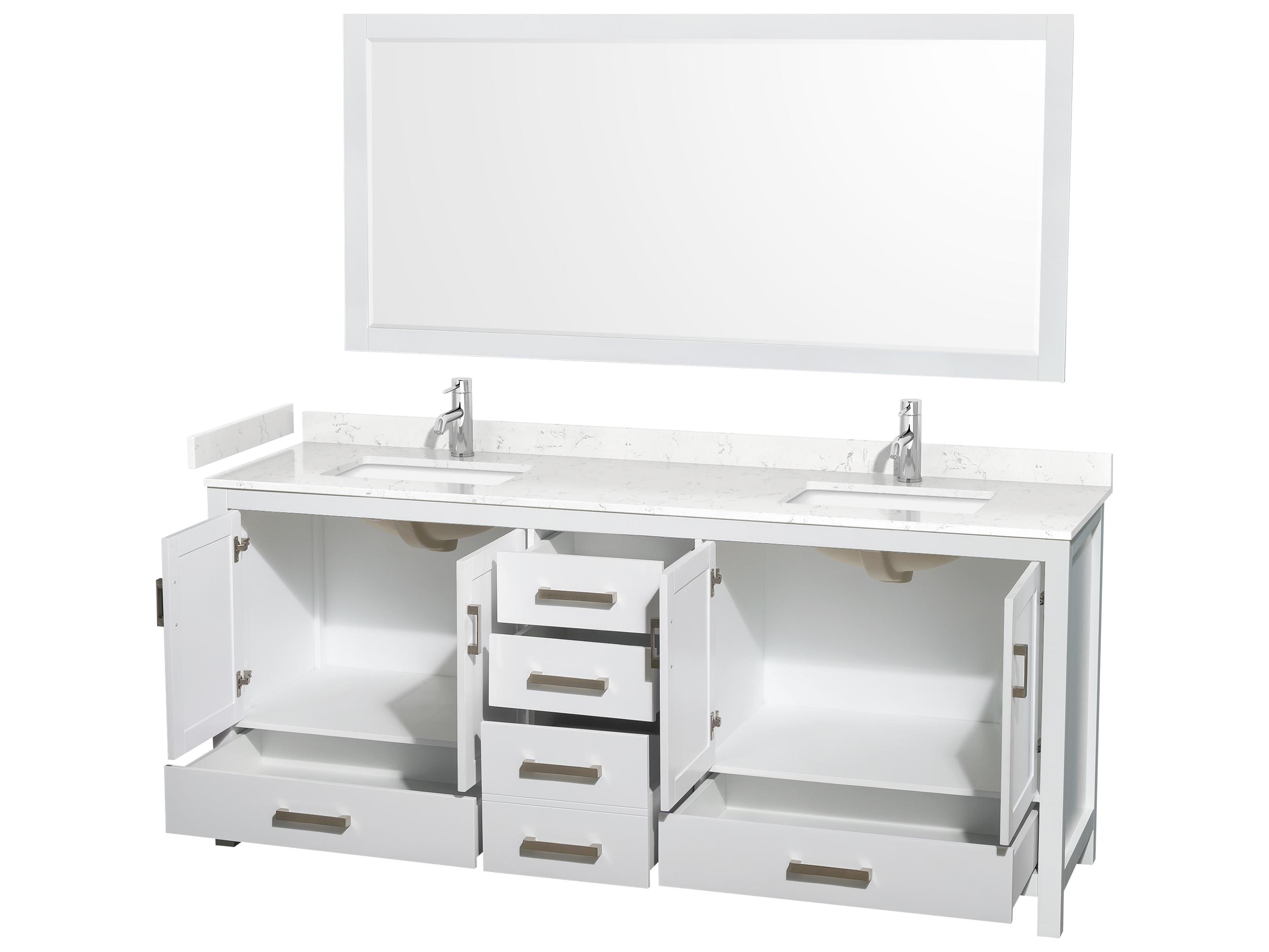 Wyndham Collection Sheffield 80" White Vanity with 70" Mirror