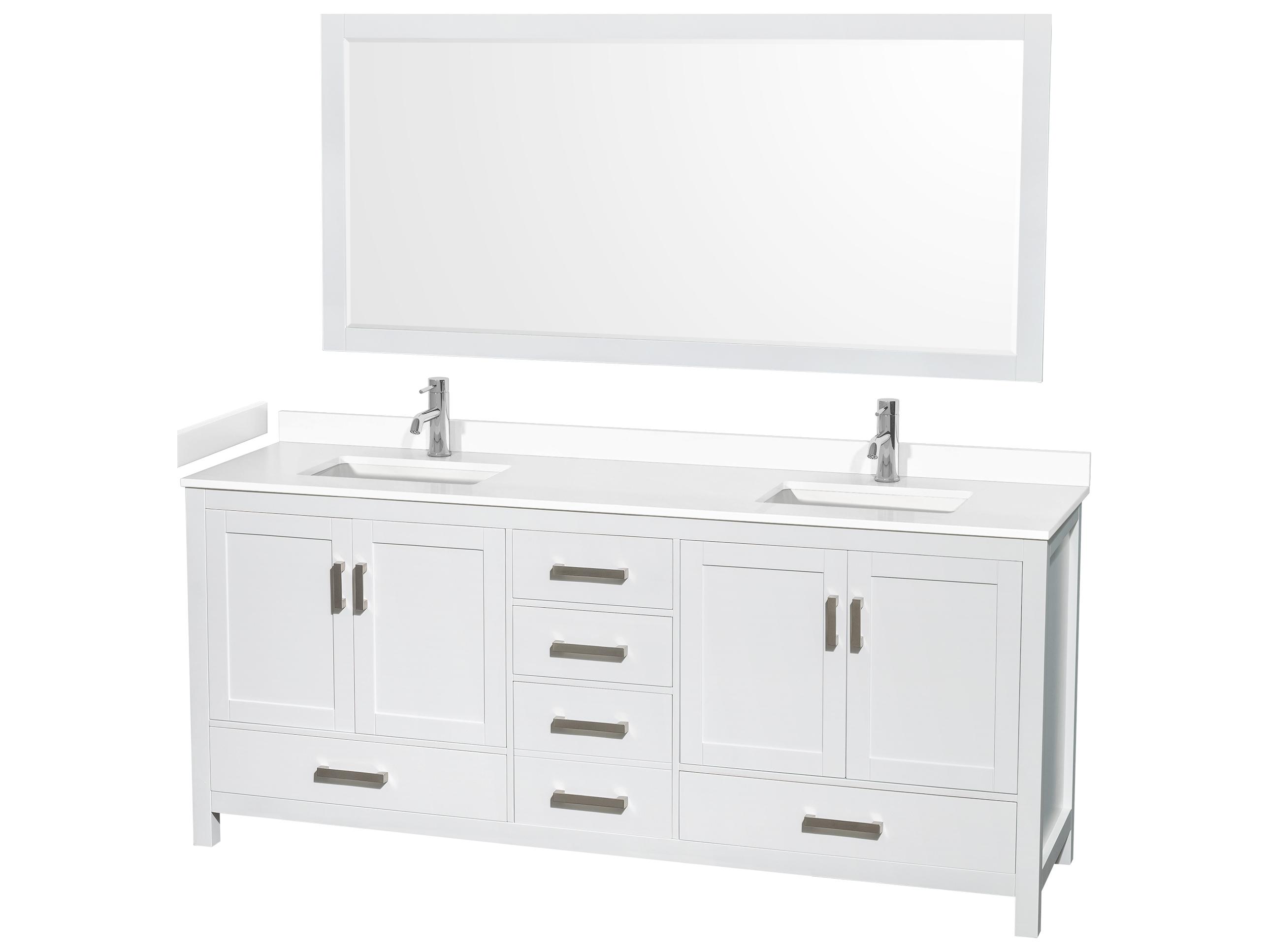Wyndham Collection Sheffield 80" White Vanity with 70" Mirror