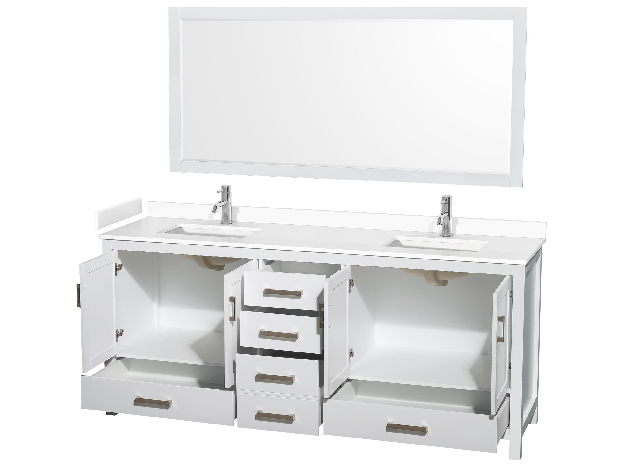 Wyndham Collection Sheffield 80" White Vanity with 70" Mirror