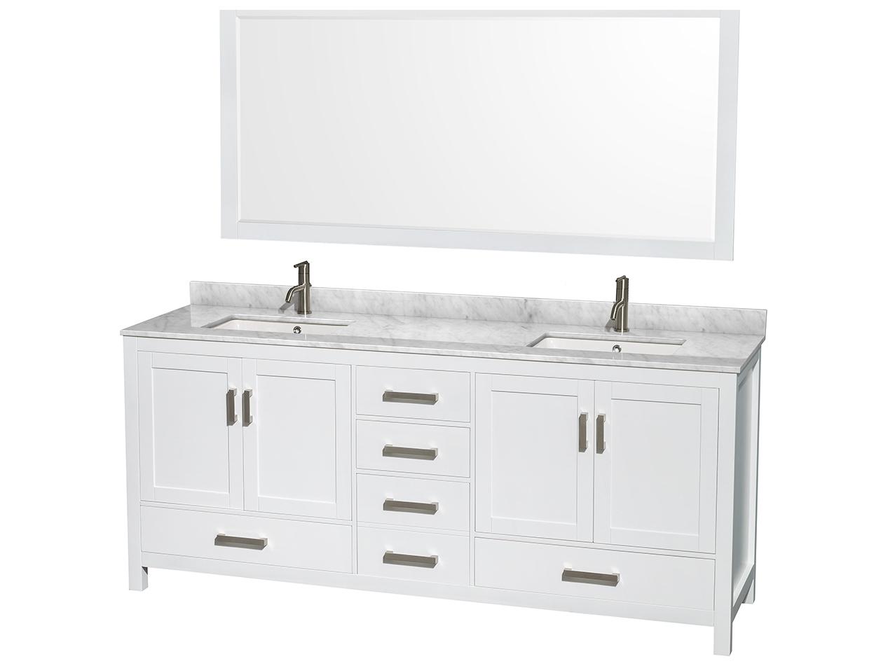 Wyndham Collection Sheffield 80" White Vanity with 70" Mirror
