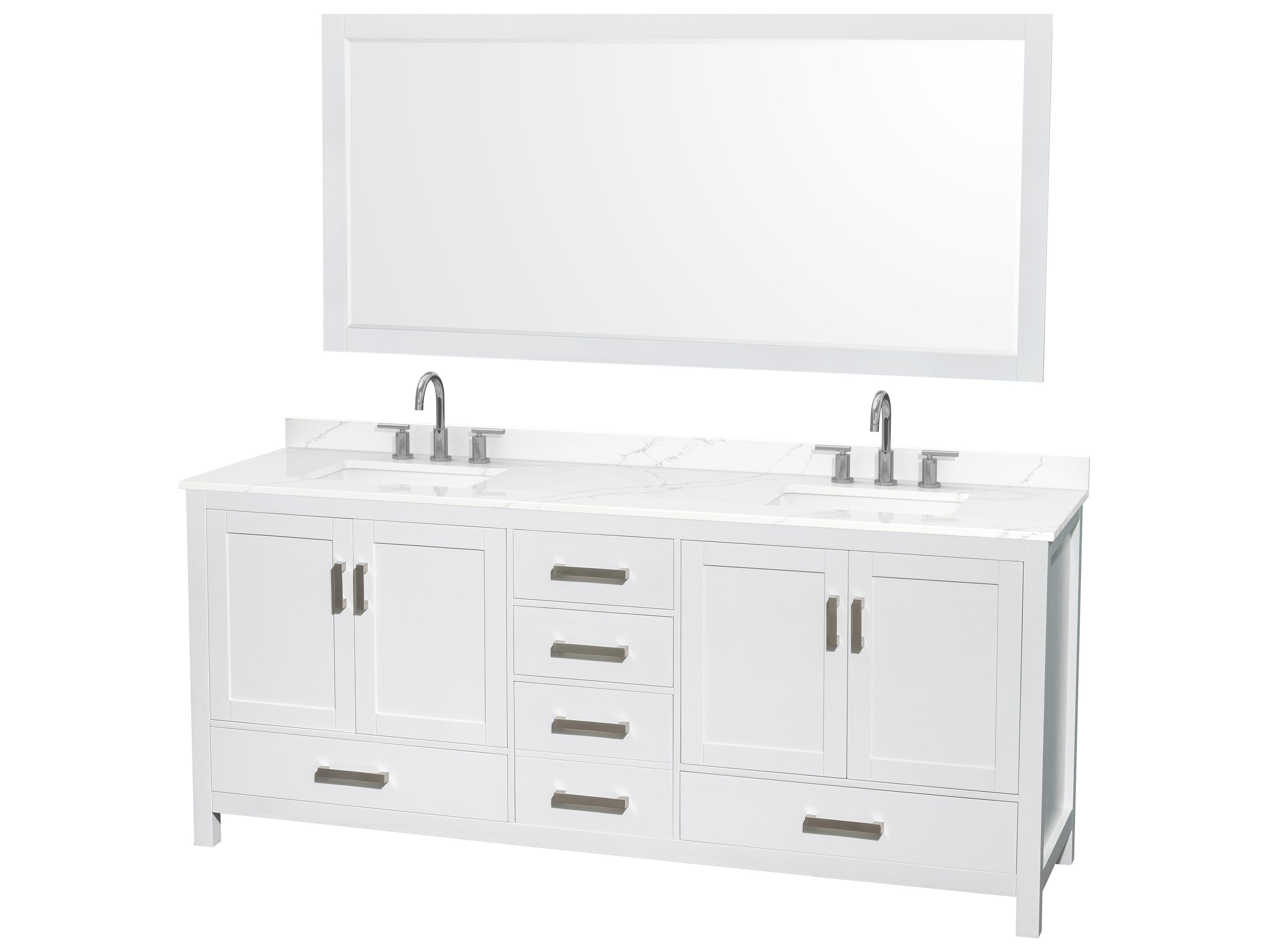 Wyndham Collection Sheffield 80" White Vanity with 70" Mirror
