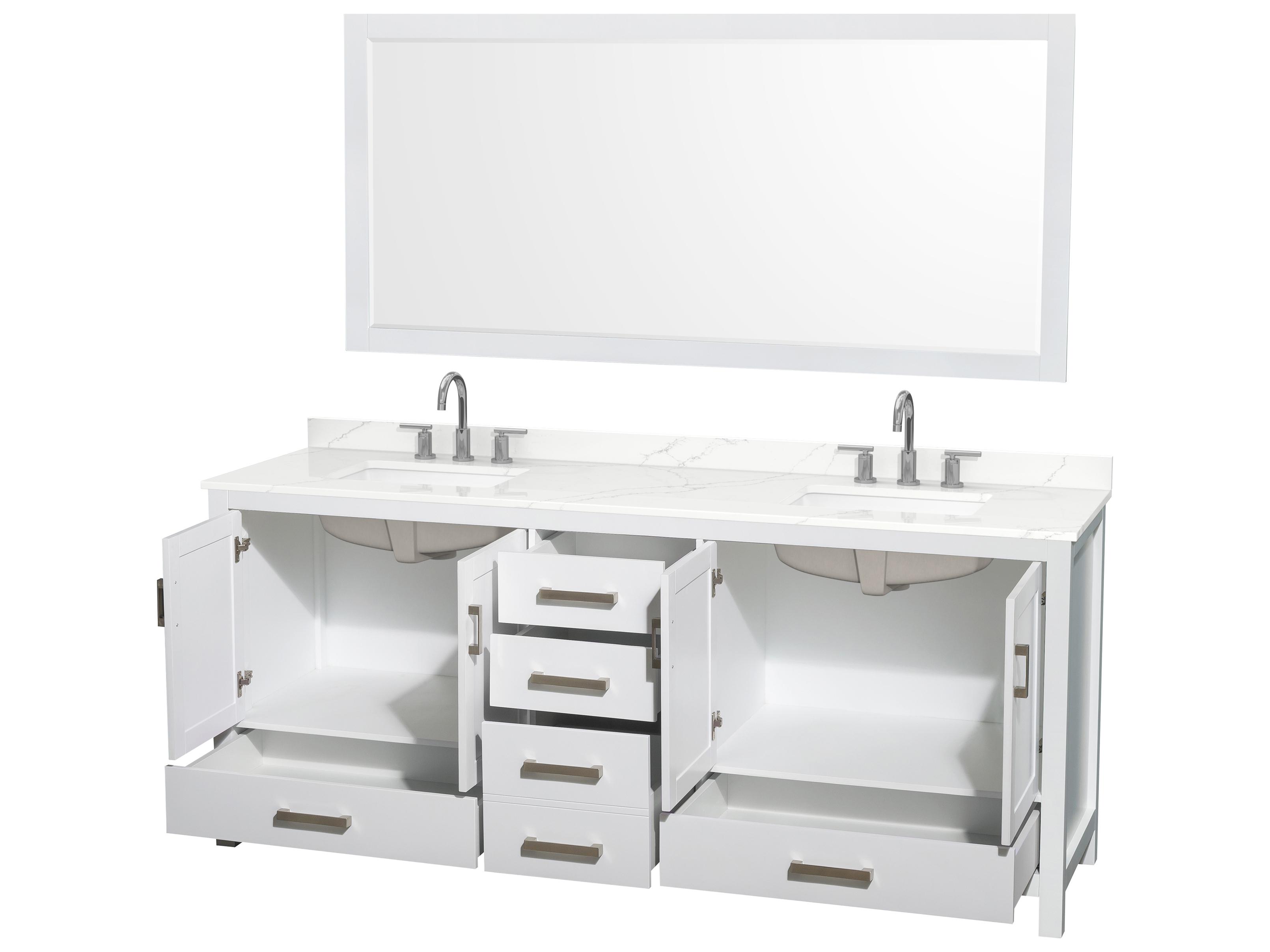 Wyndham Collection Sheffield 80" White Vanity with 70" Mirror