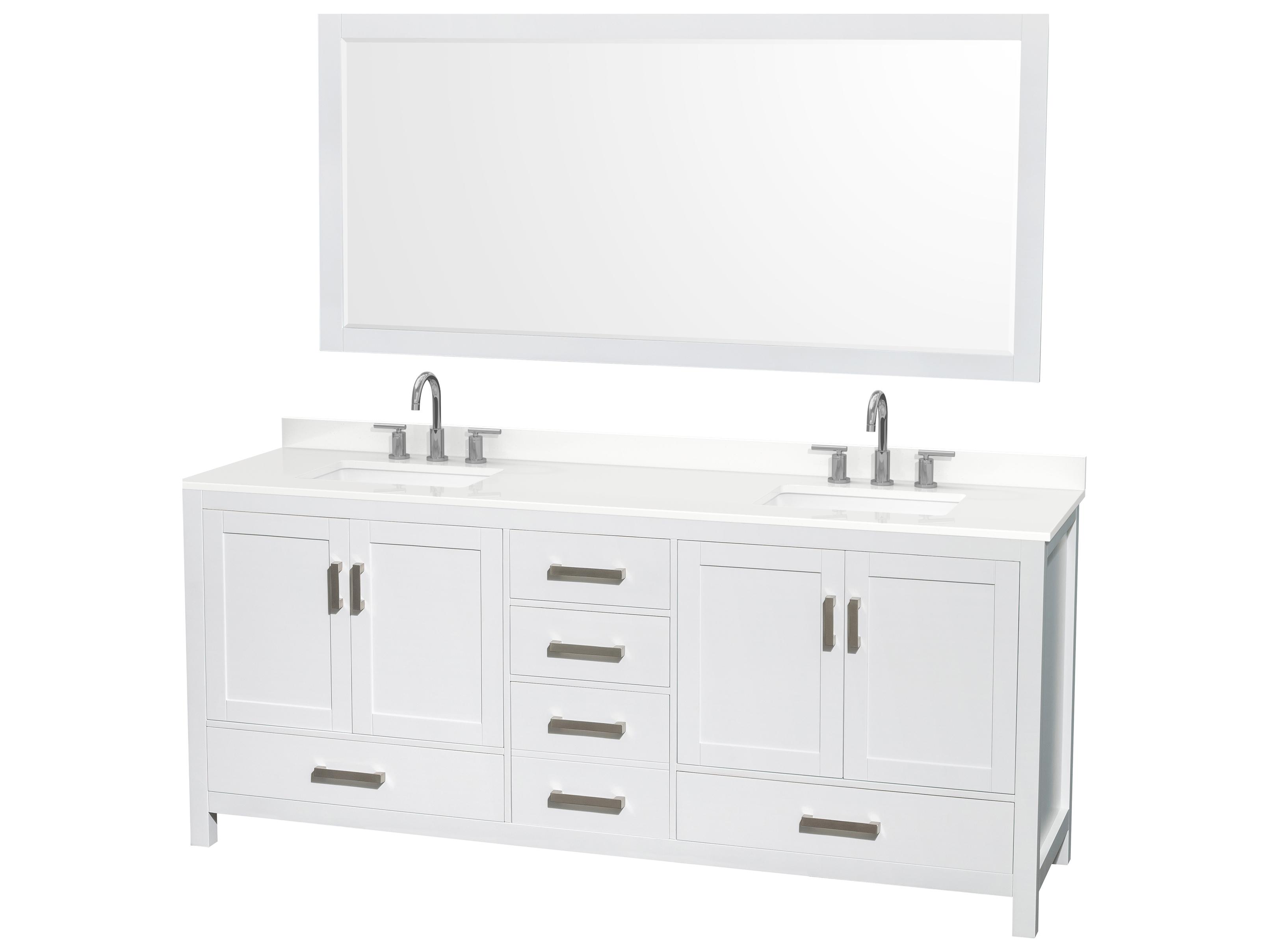 Wyndham Collection Sheffield 80" White Vanity with 70" Mirror