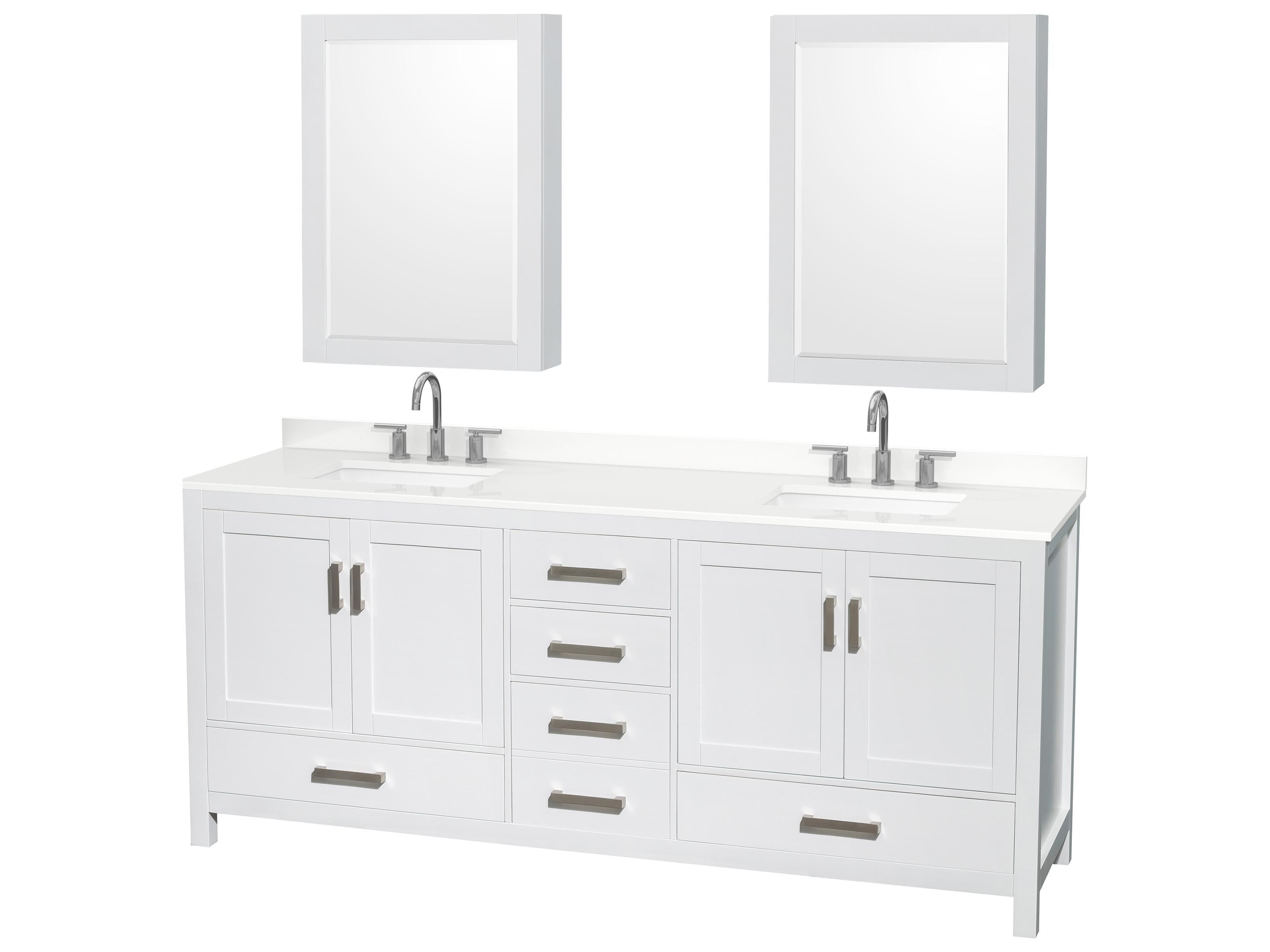 Wyndham Collection Sheffield 80" White Vanity with Medicine Cabinet