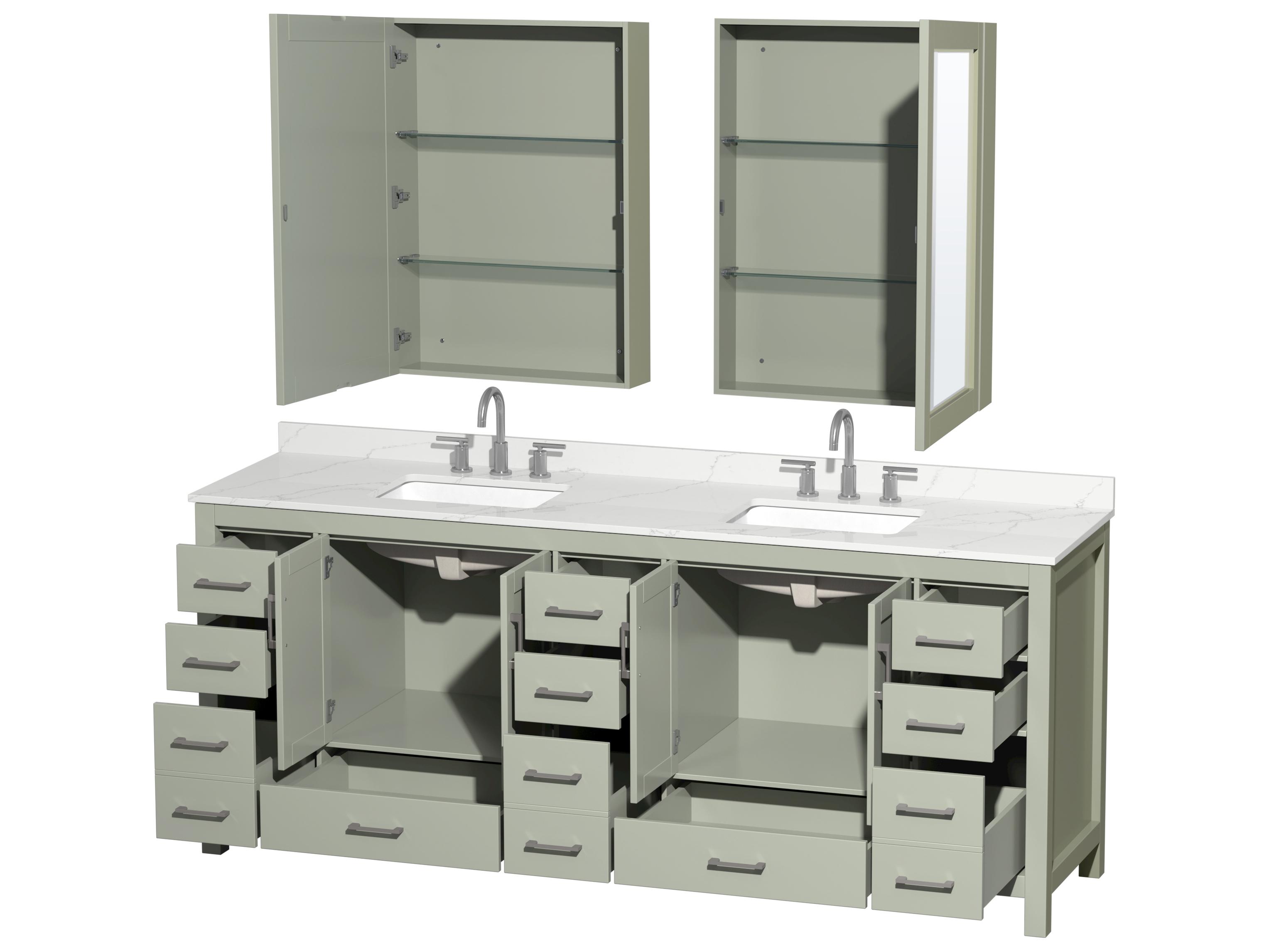 Wyndham Collection Sheffield 84" Light Green Vanity with Medicine Cabinet