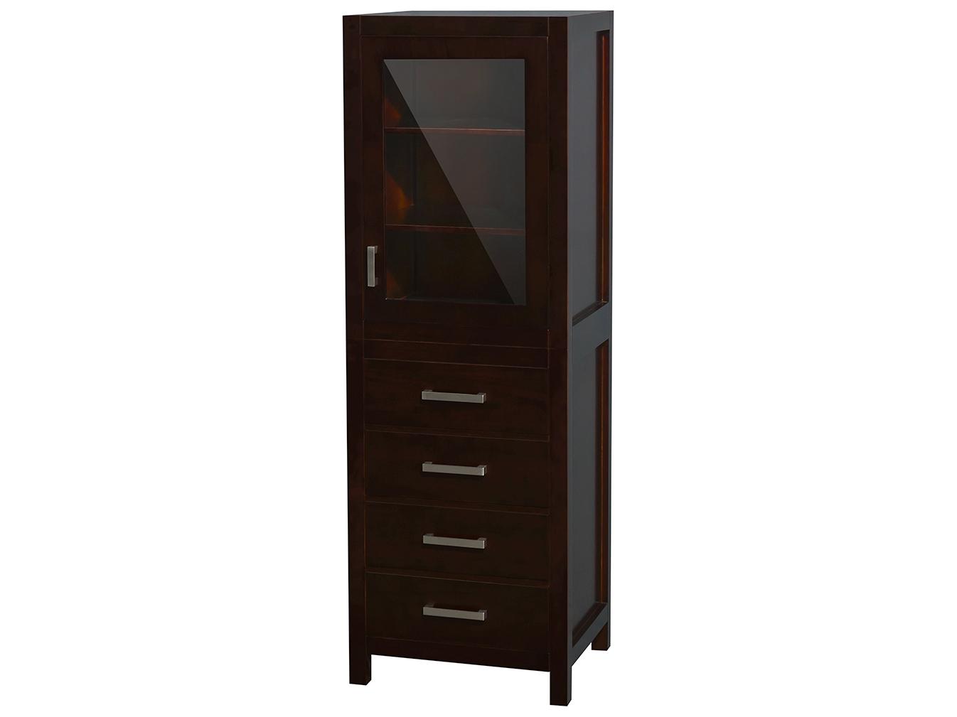 Wyndham Collection Sheffield Espresso Linen Tower with Shelved Cabinet Storage and 4 Drawers