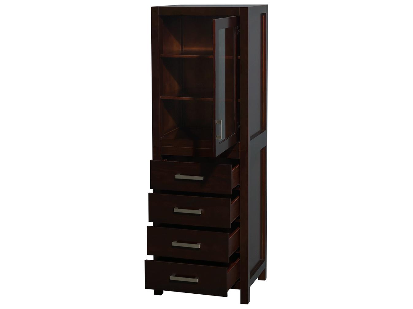Wyndham Collection Sheffield Espresso Linen Tower with Shelved Cabinet Storage and 4 Drawers