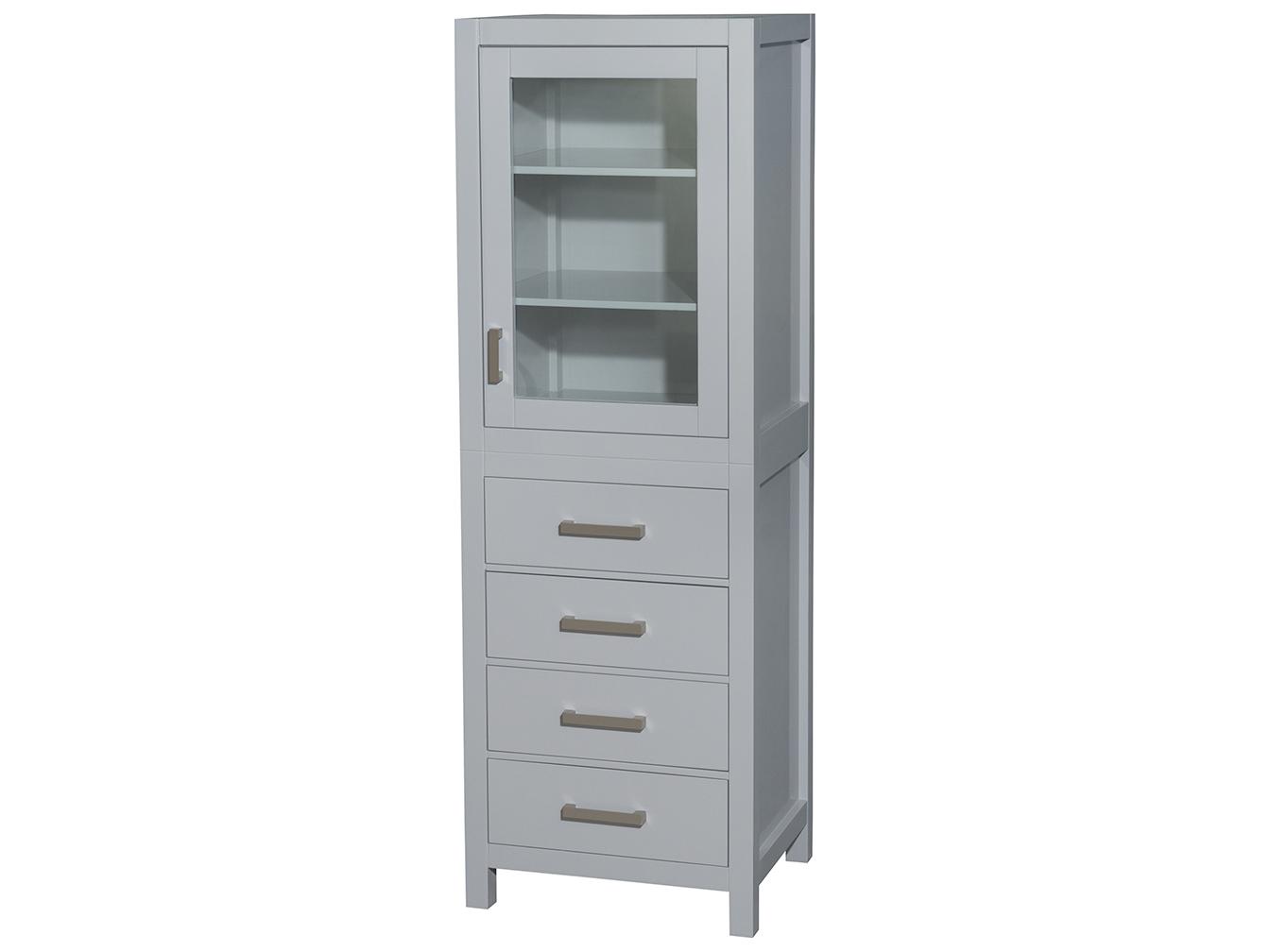 Wyndham Collection Sheffield Gray Linen Tower with Shelved Cabinet Storage and 4 Drawers