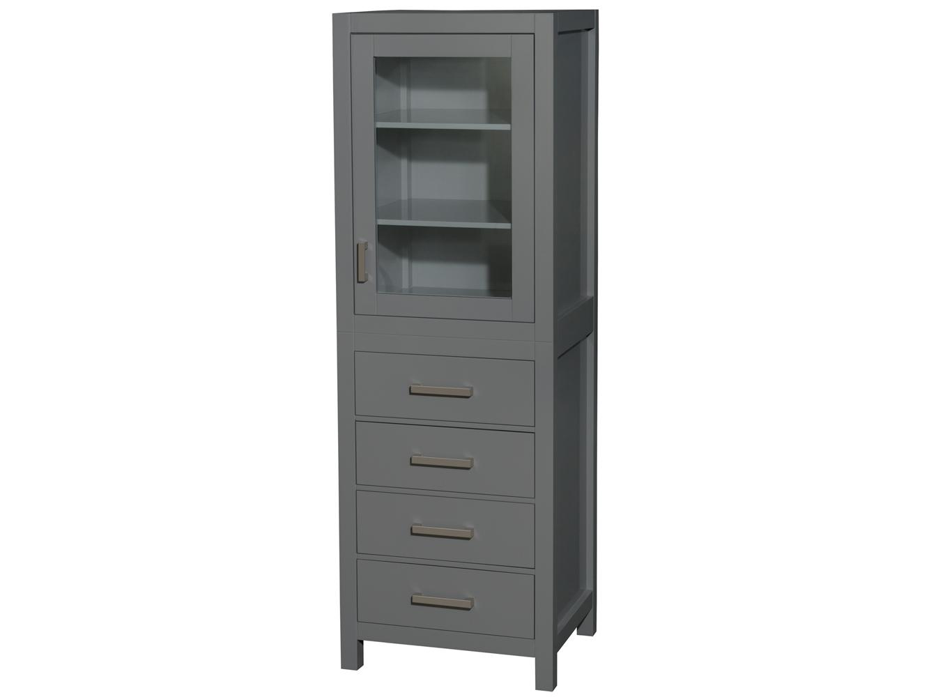 Wyndham Collection Sheffield Dark Gray Linen Tower with Shelved Cabinet Storage and 4 Drawers