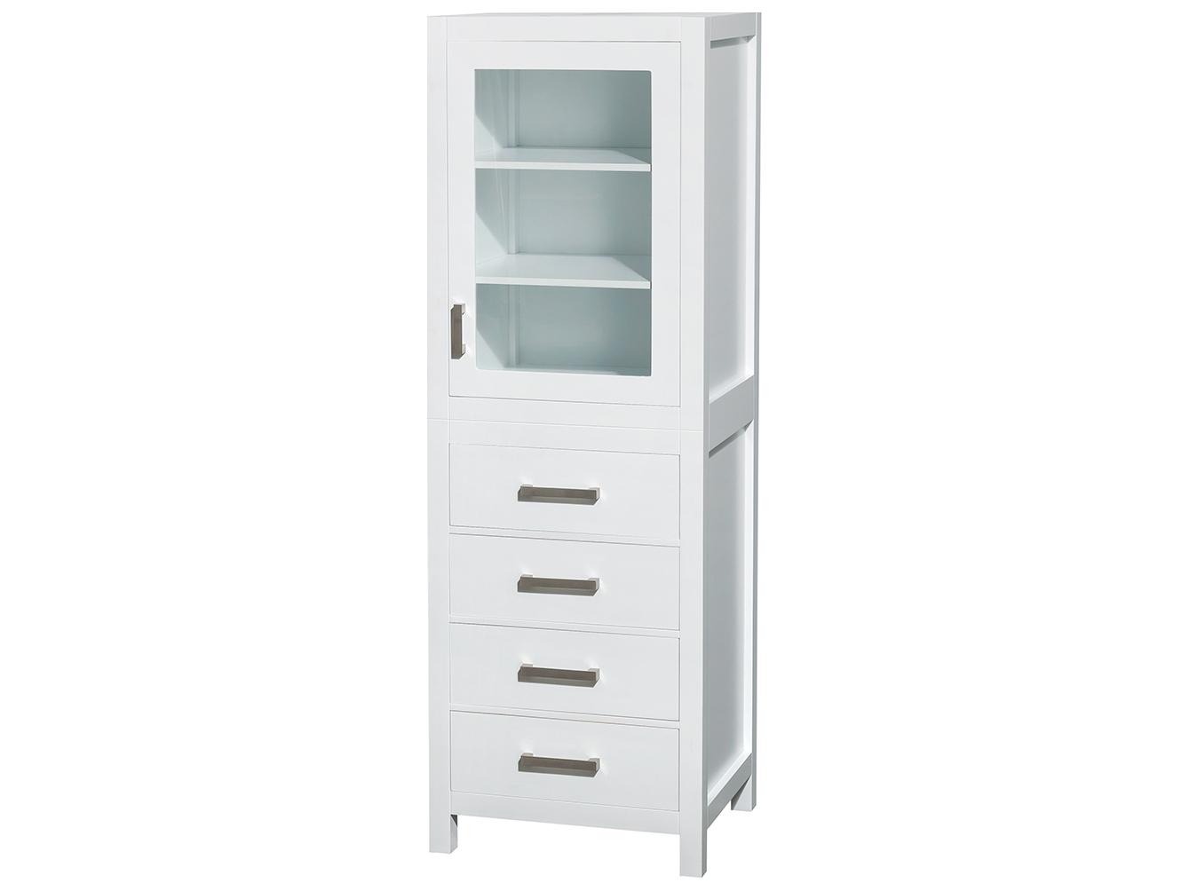 Wyndham Collection Sheffield White Linen Tower with Shelved Cabinet Storage and 4 Drawers