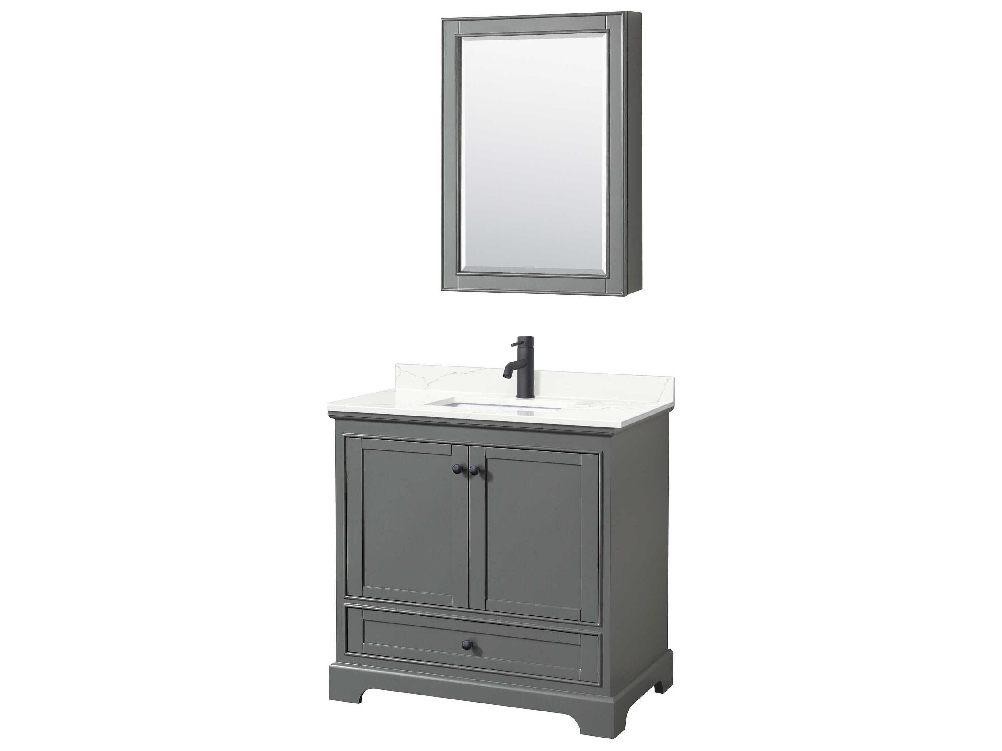 Wyndham Collection Deborah 36" Dark Gray Vanity with Medicine Cabinet
