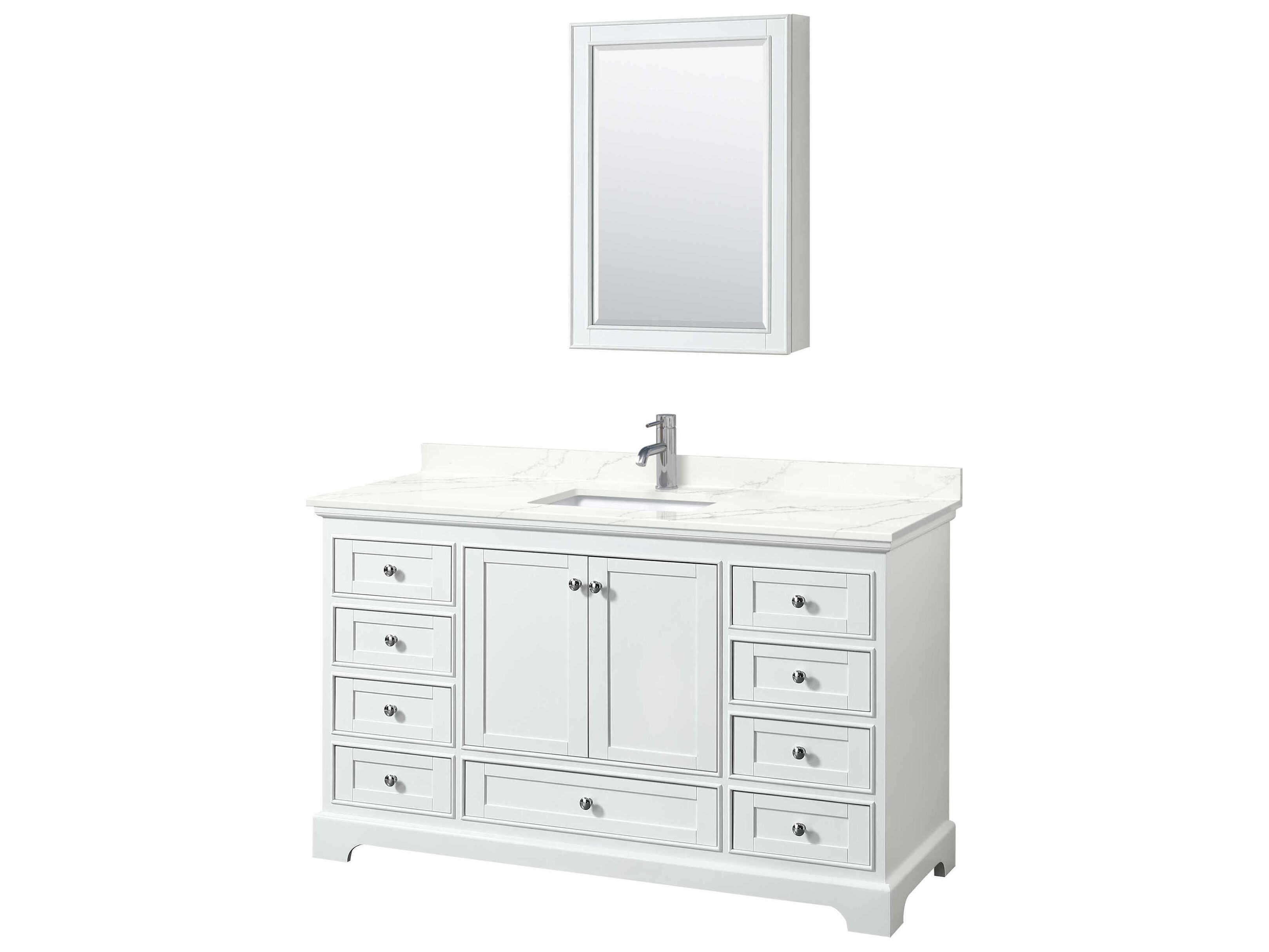 Wyndham Collection Deborah 60" White Vanity with Medicine Cabinet
