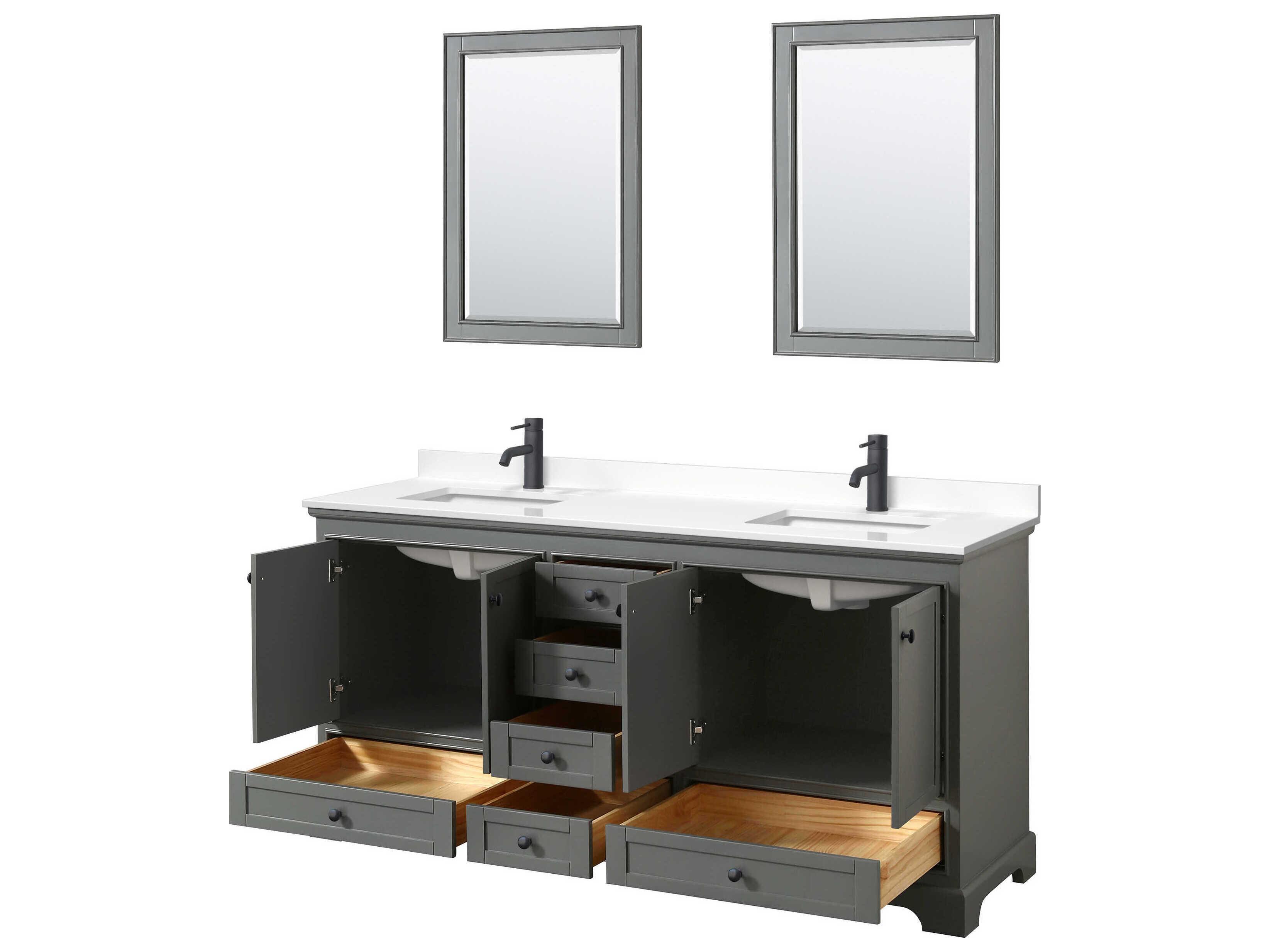 Wyndham Collection Deborah 72" Dark Gray Vanity with 24" Mirror